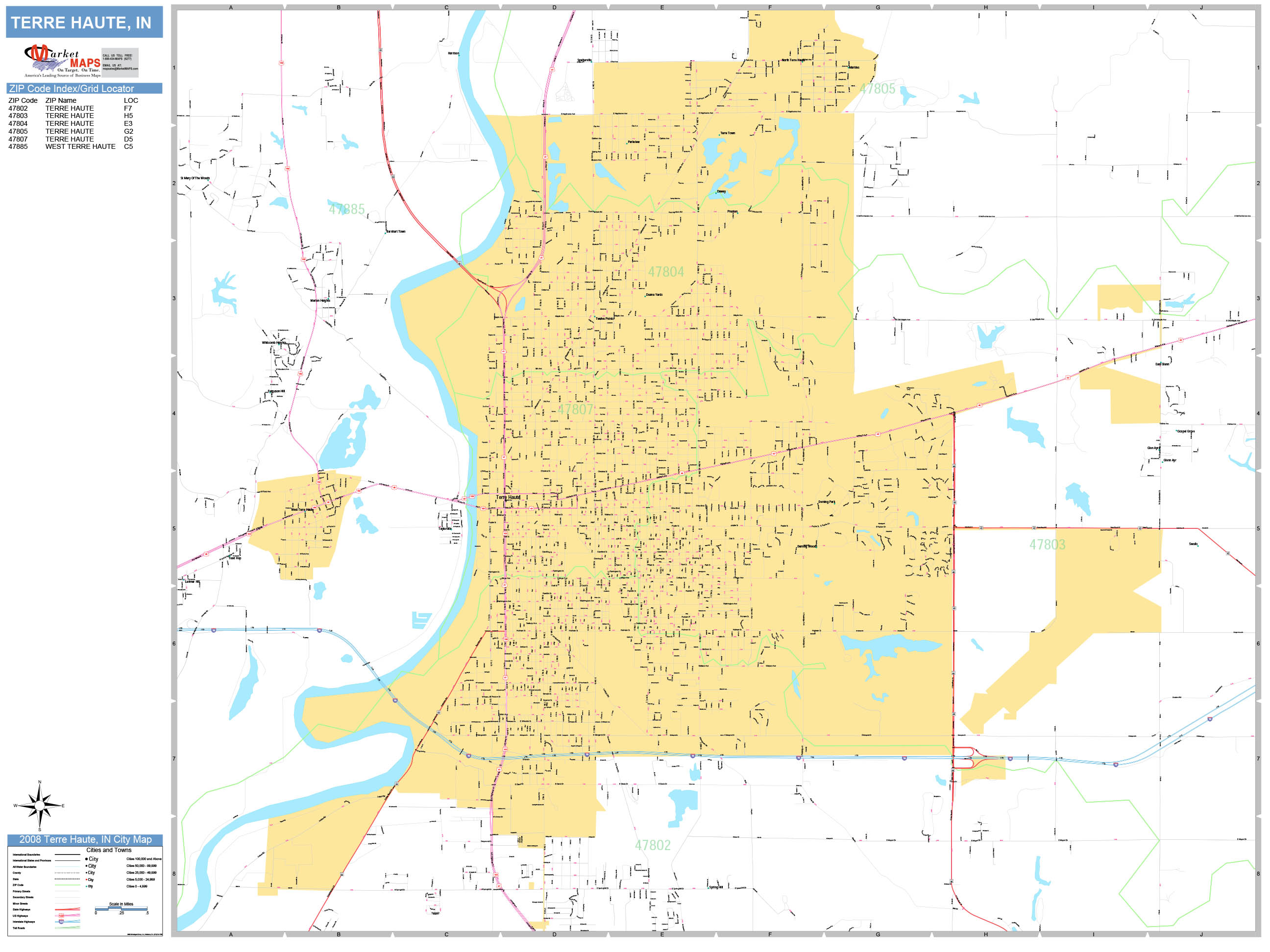 Terre Haute Indiana Wall Map (Basic Style) by MarketMAPS