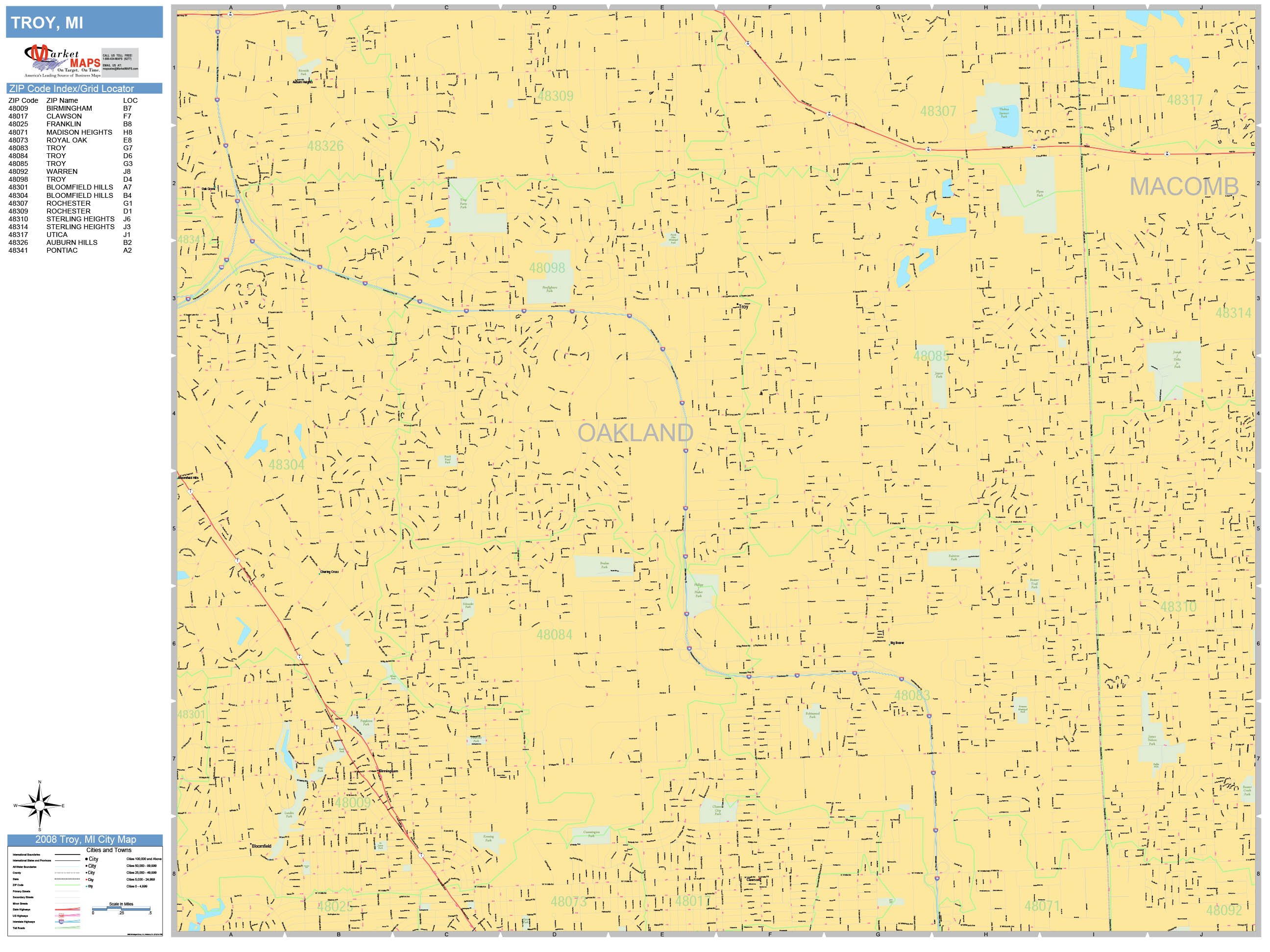 Troy Michigan Wall Map Basic Style By Marketmaps Mapsales