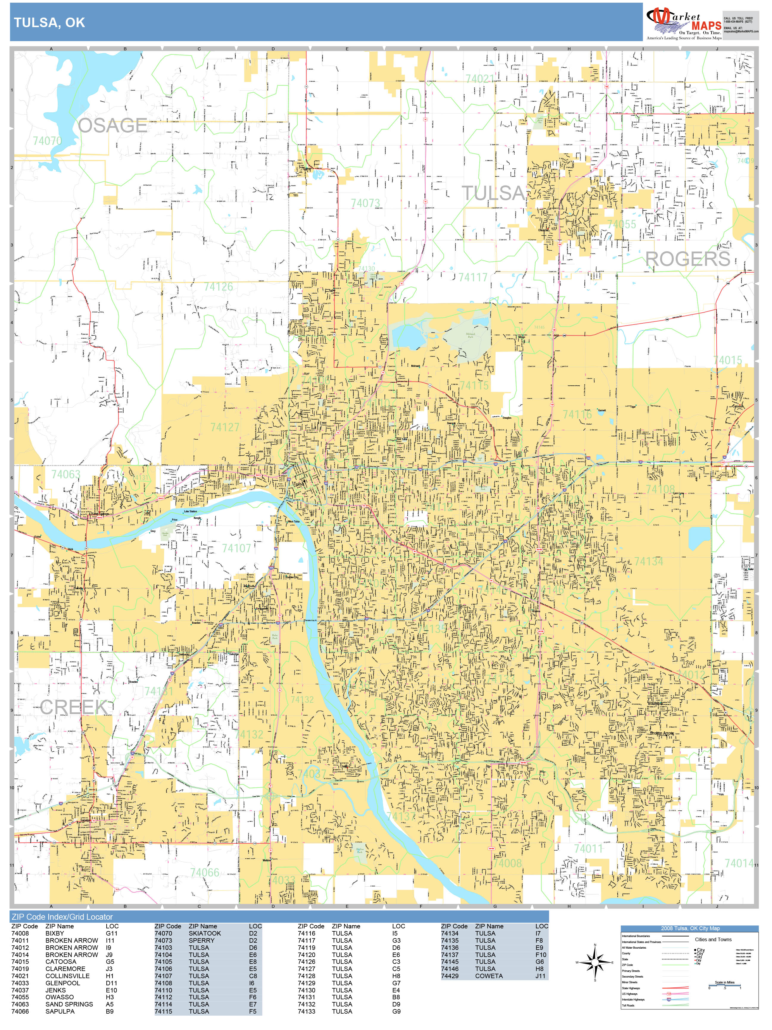 Tulsa Oklahoma Wall Map (basic Style) By Marketmaps - Mapsales