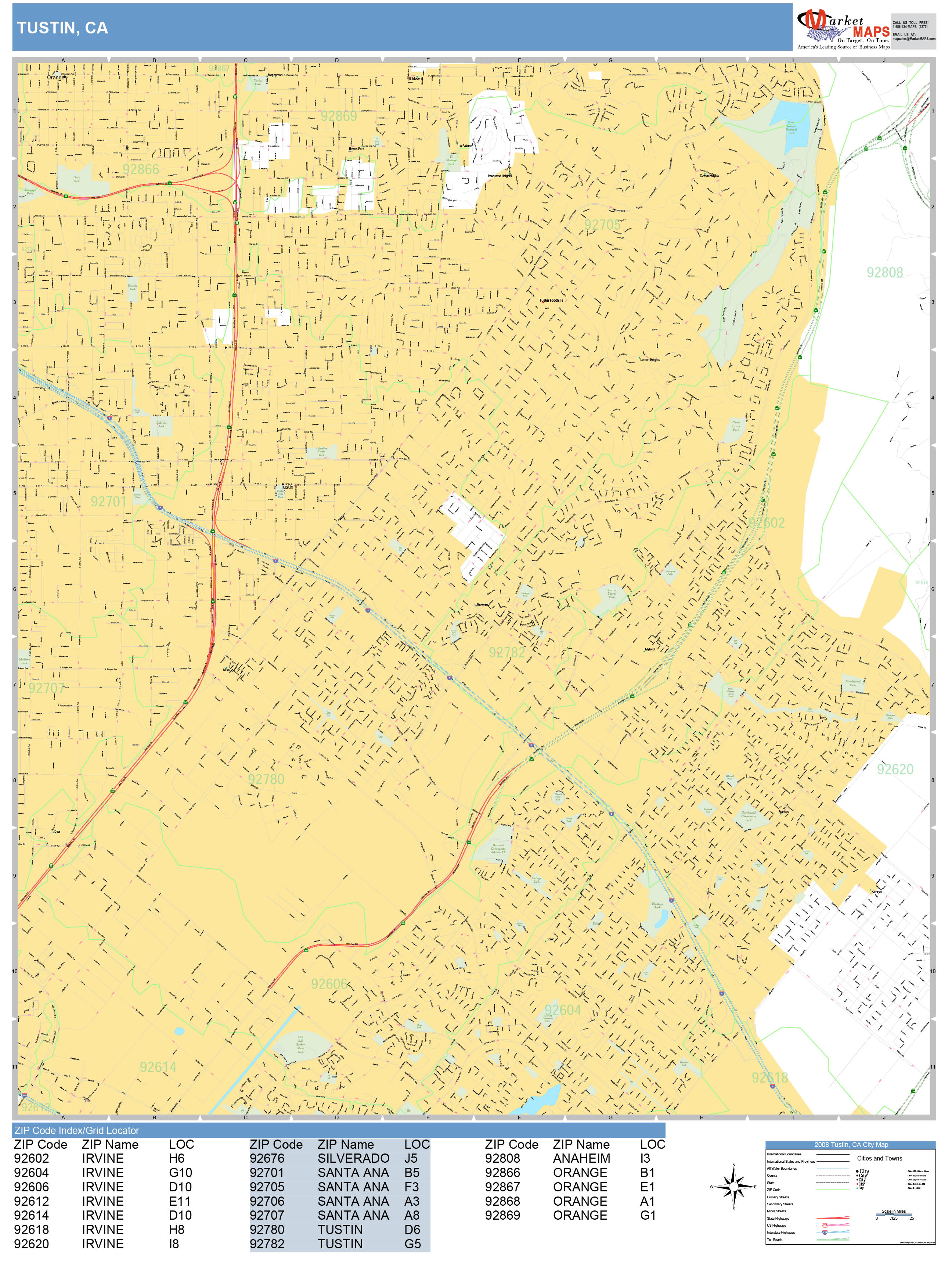 Tustin California Wall Map (Basic Style) by MarketMAPS - MapSales