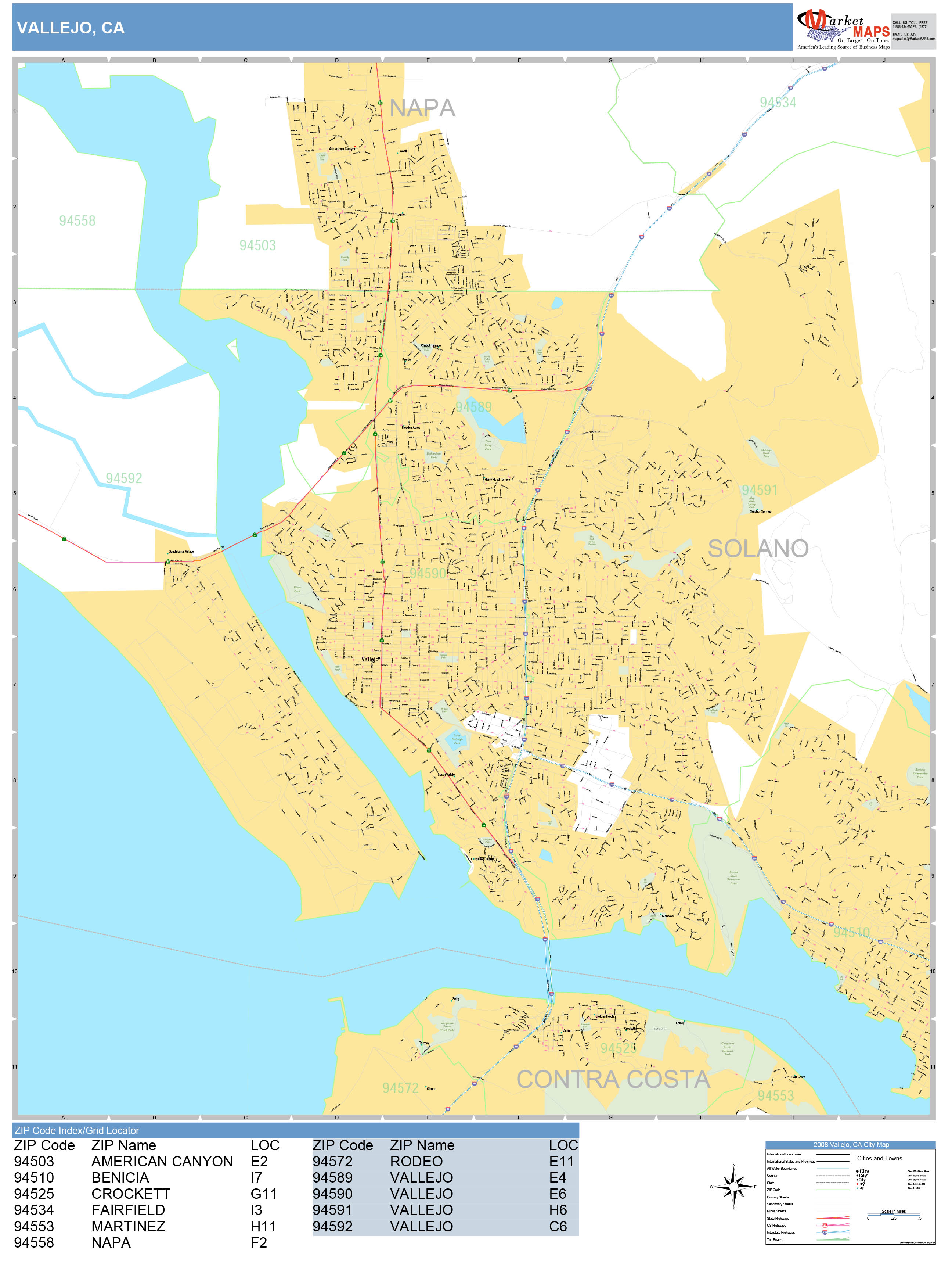 Vallejo California Wall Map Basic Style By Marketmaps