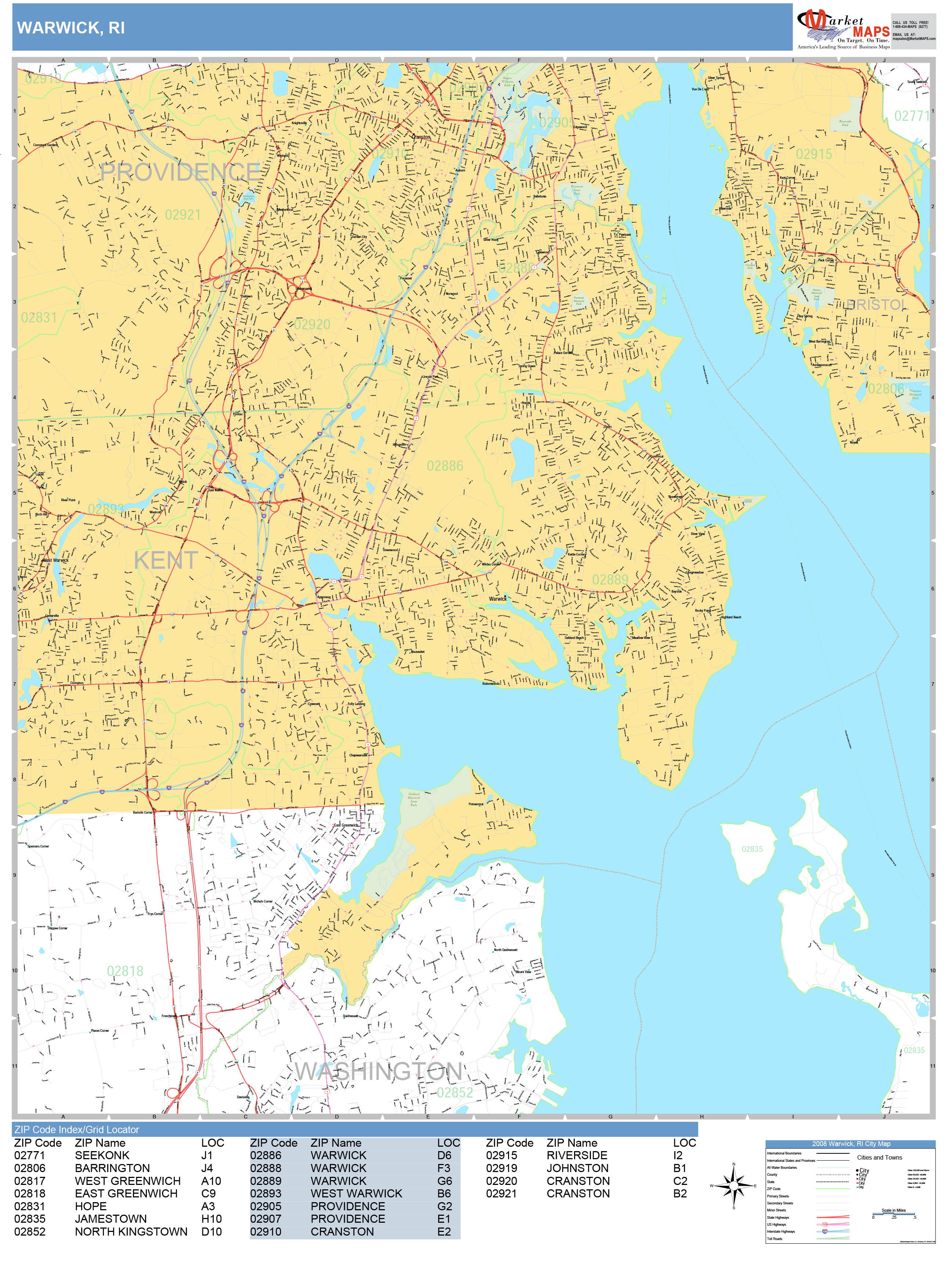 Warwick Rhode Island Wall Map (Basic Style) by MarketMAPS - MapSales