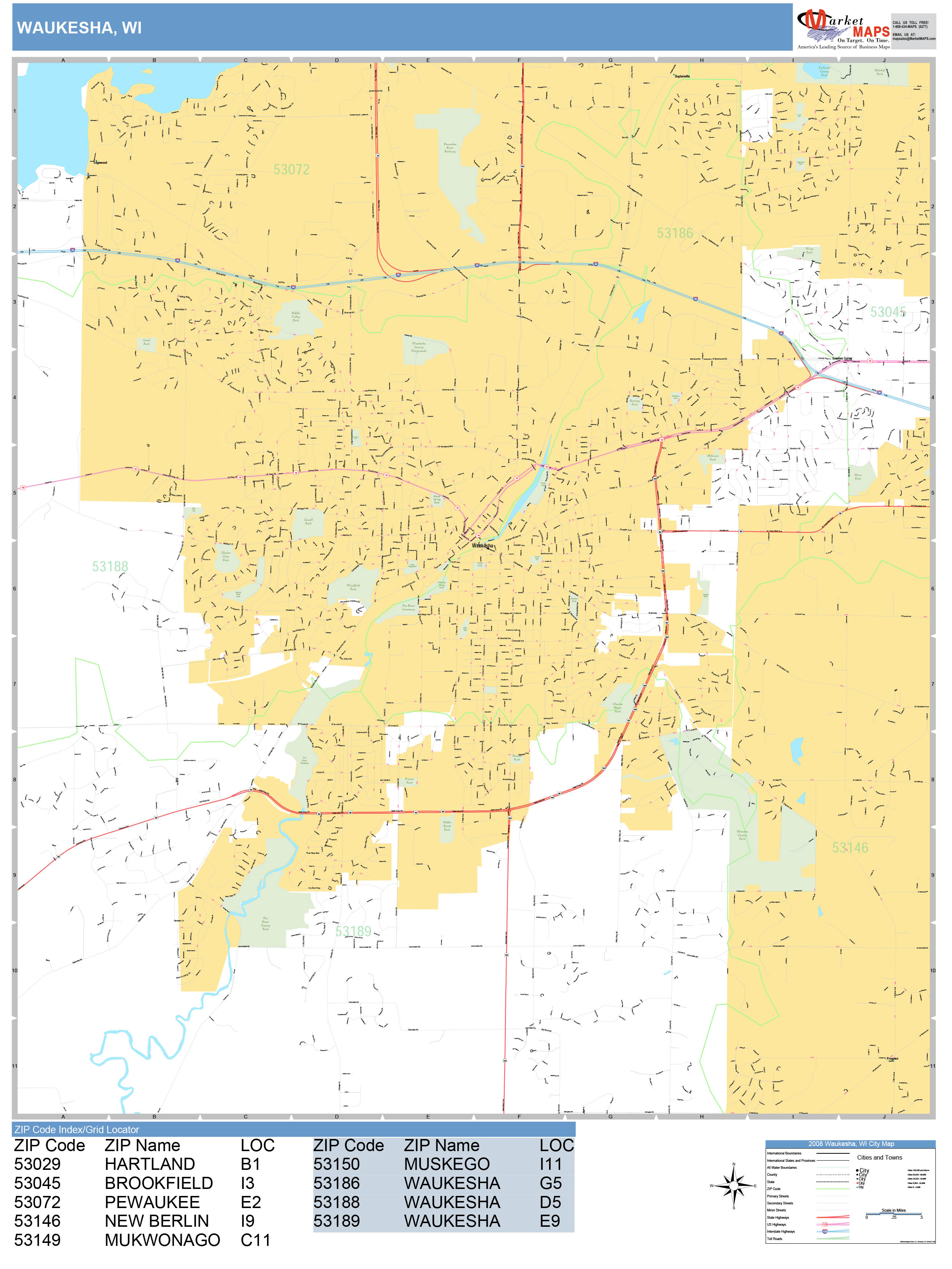 Waukesha Wisconsin Wall Map (Basic Style) by MarketMAPS - MapSales