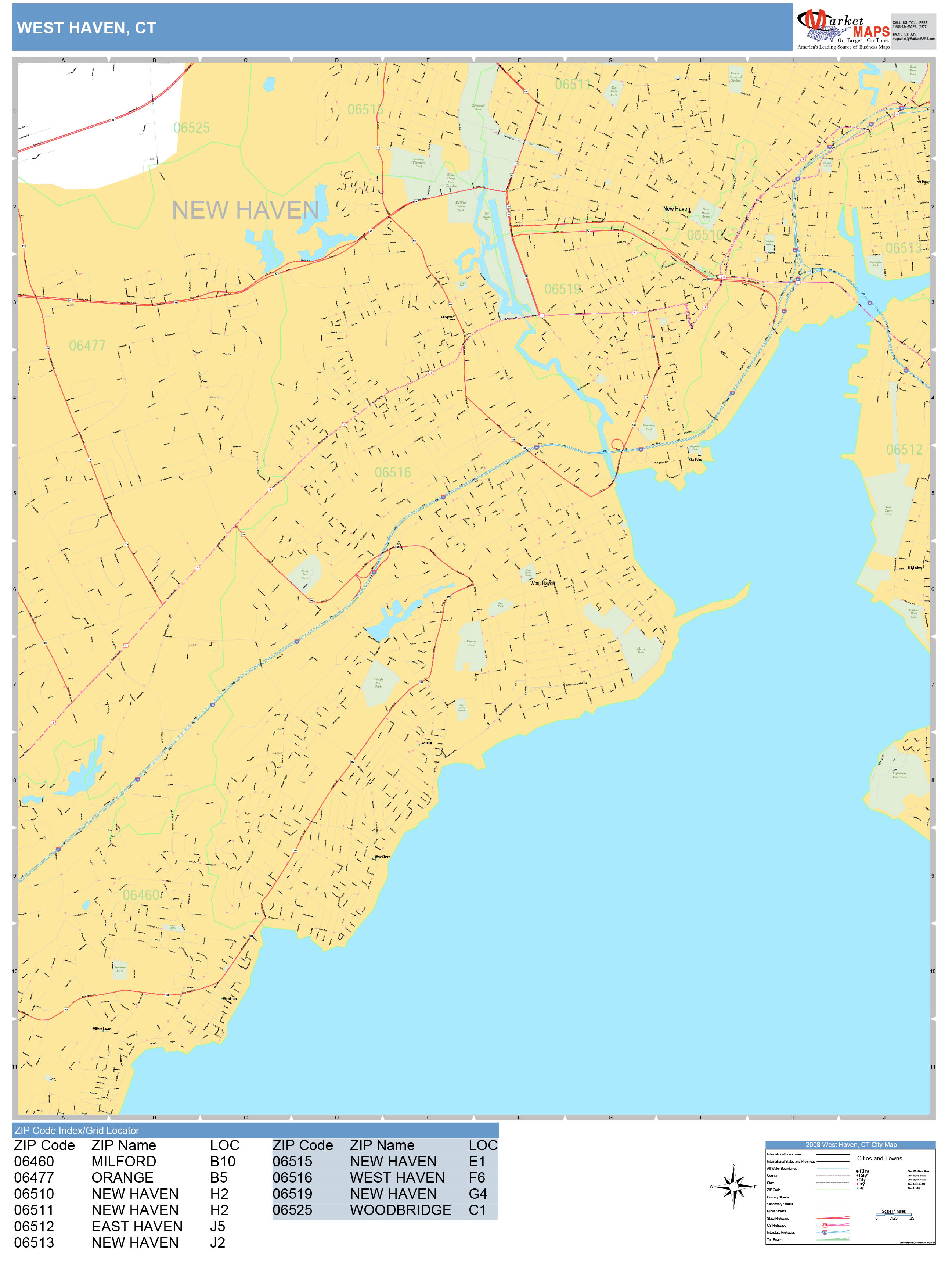 West Haven Connecticut Wall Map (Basic Style) by MarketMAPS