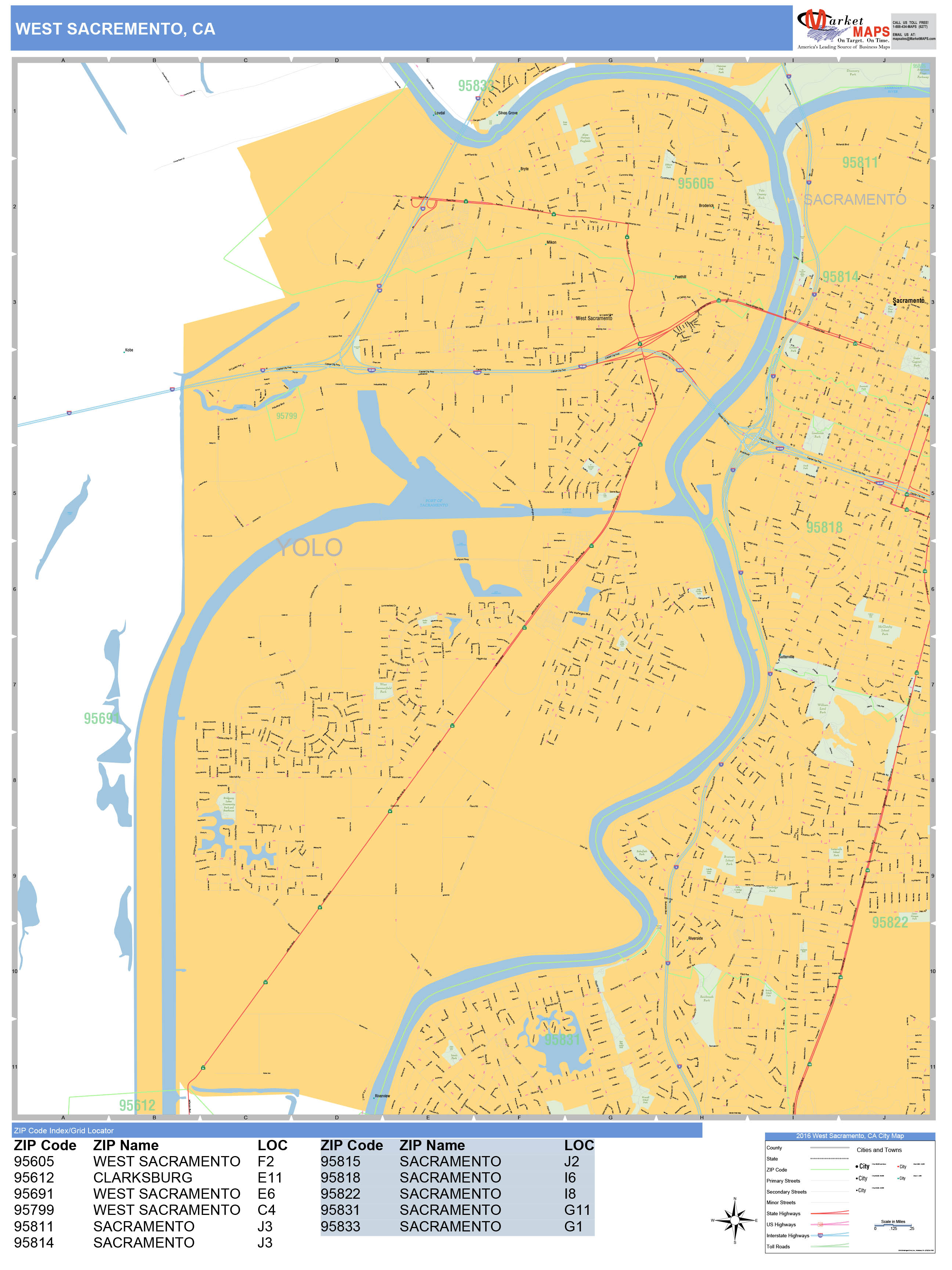 West Sacramento California Wall Map Basic Style By Marketmaps