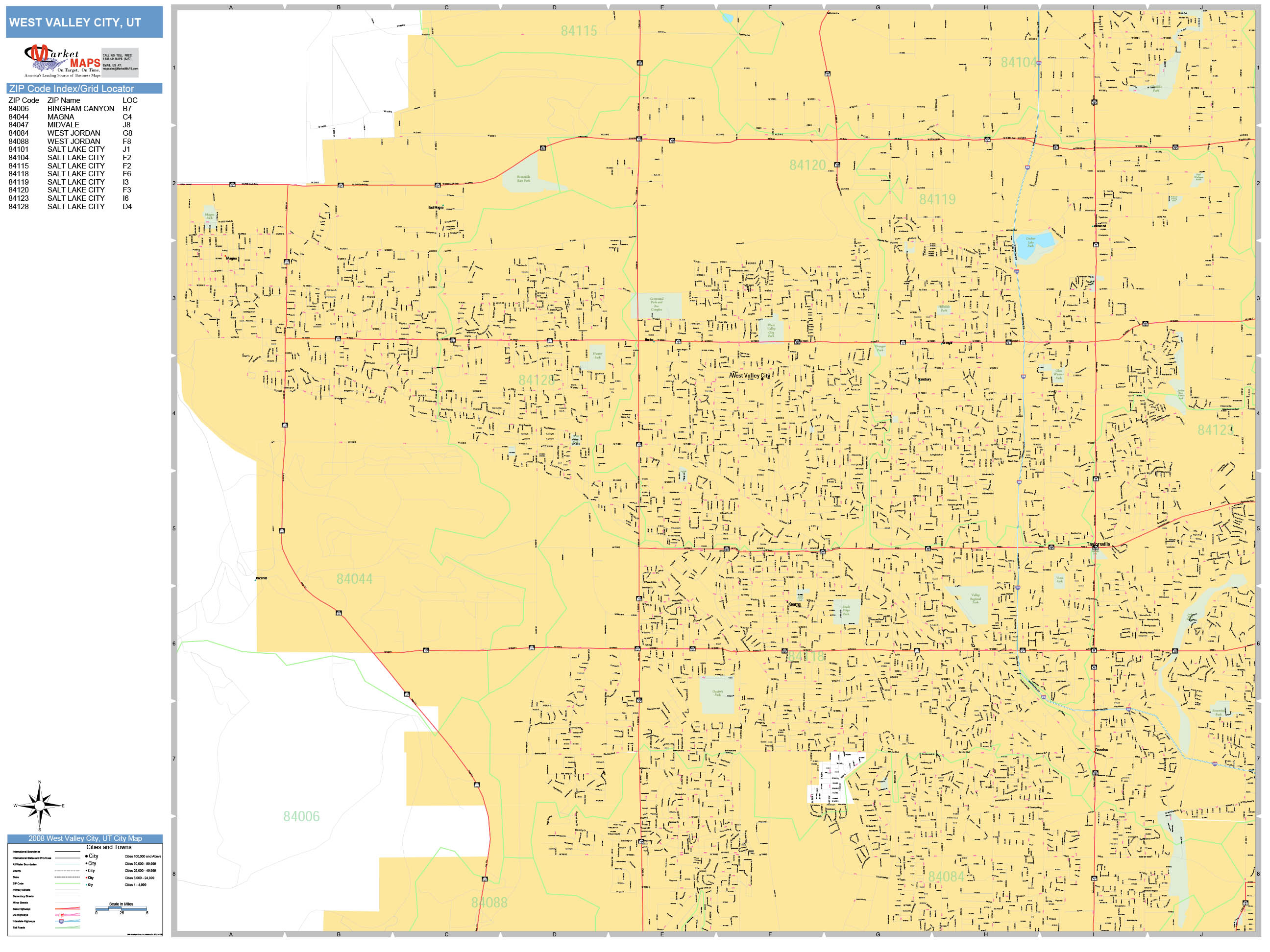 West Valley City Utah Wall Map (Basic Style) by MarketMAPS