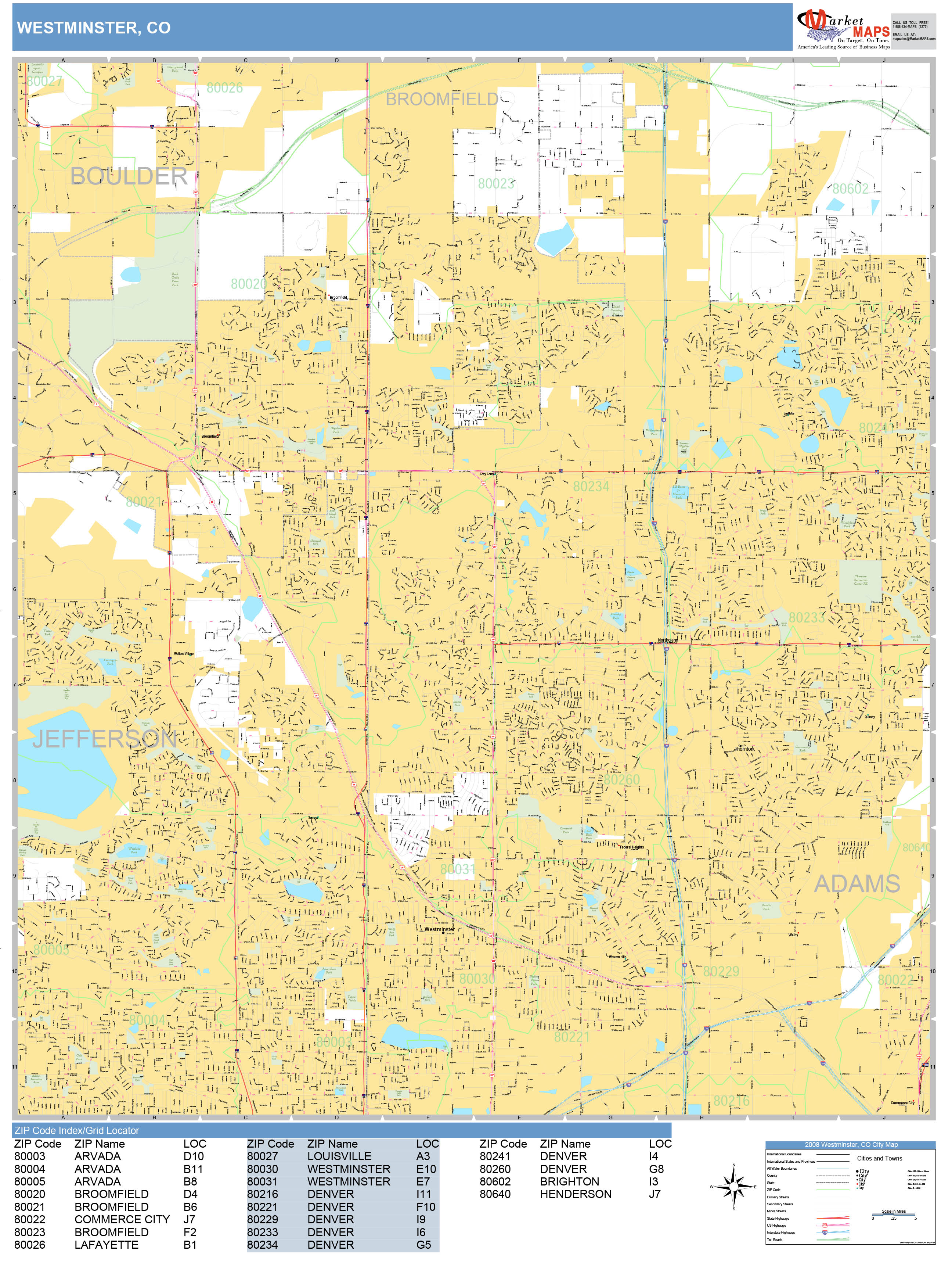 Westminster Colorado Wall Map (Basic Style) by MarketMAPS - MapSales