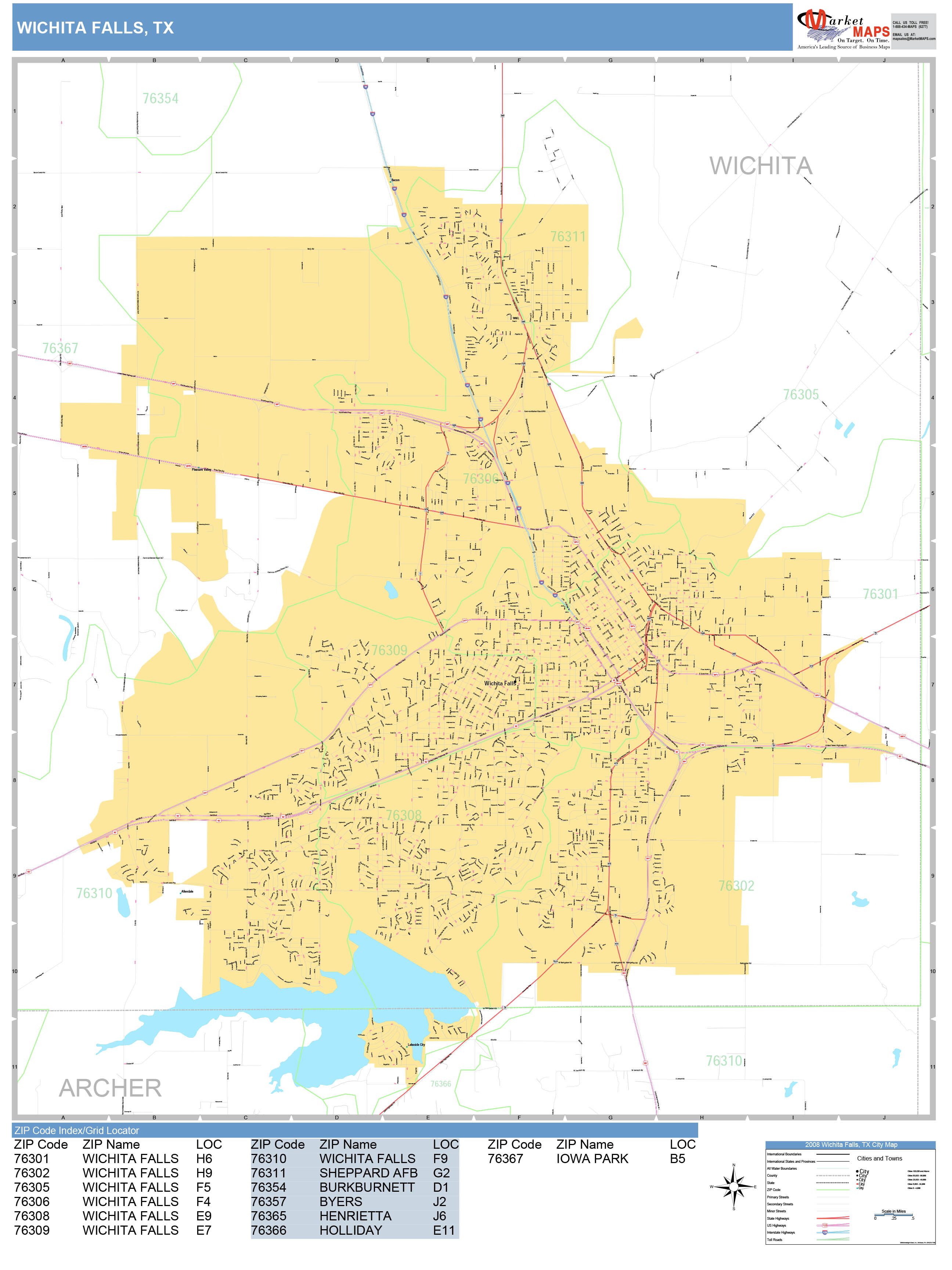 Wichita Falls Texas Wall Map (Basic Style) by MarketMAPS