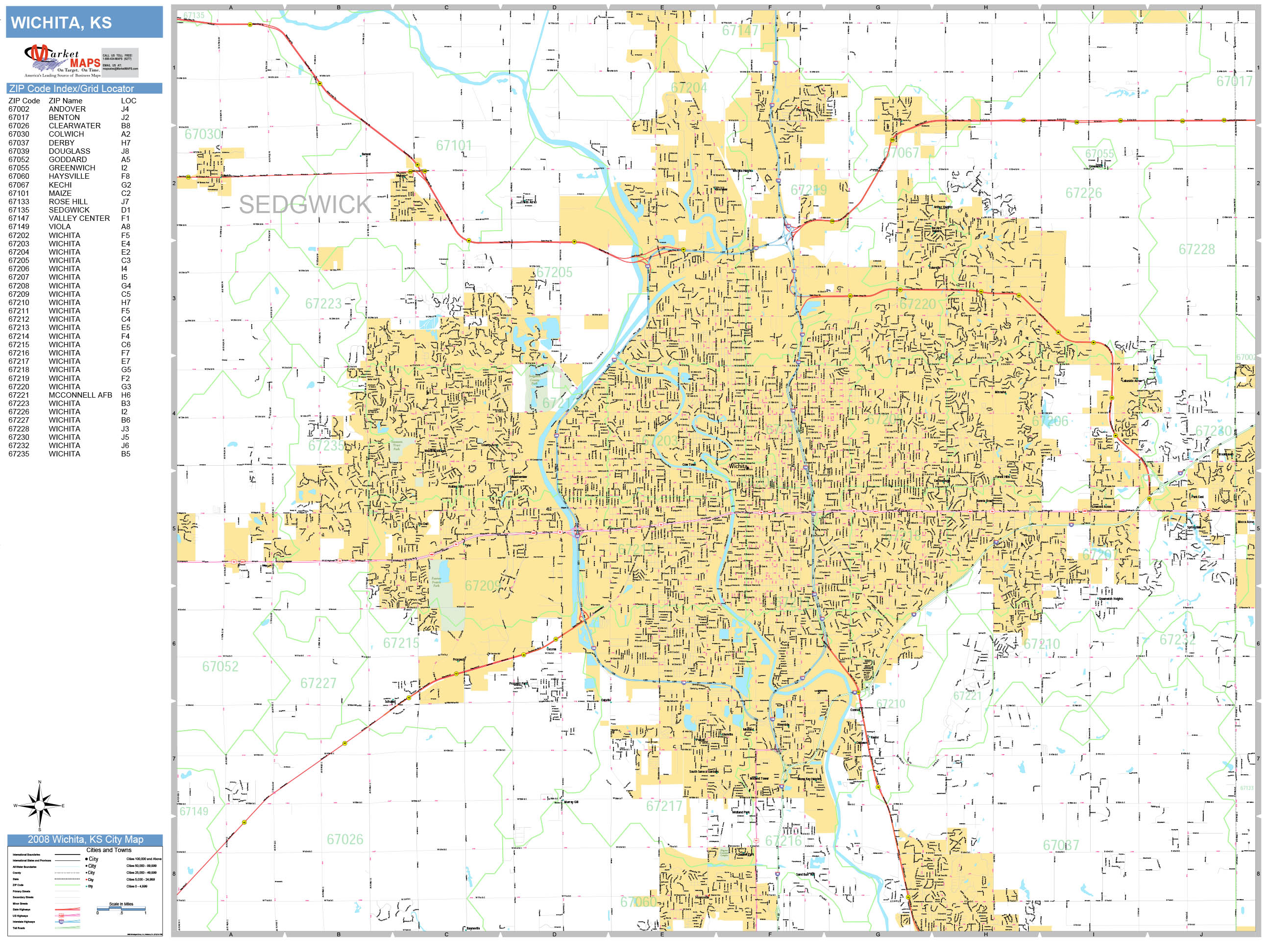 Wichita Kansas Wall Map (Basic Style) by MarketMAPS - MapSales