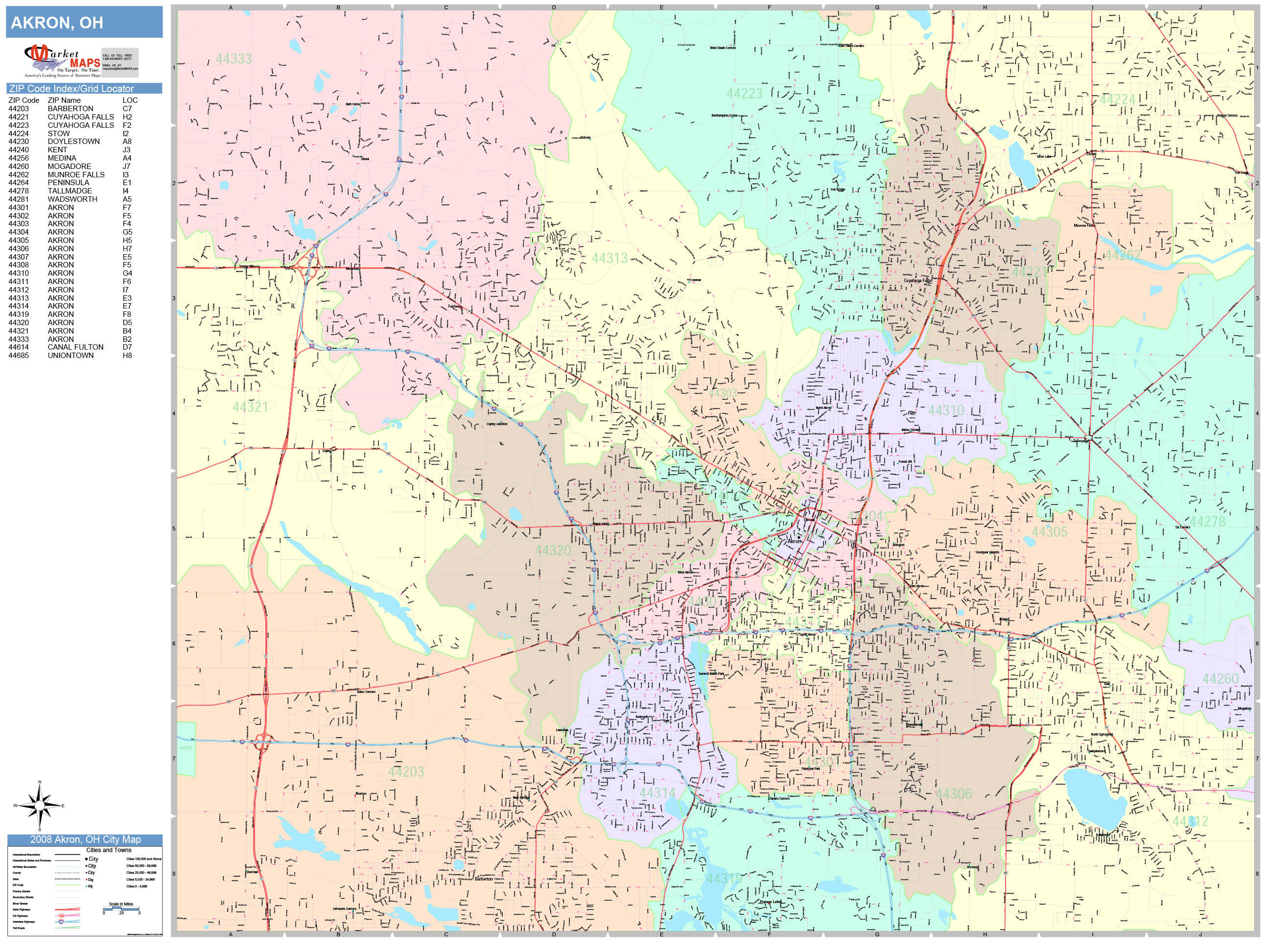 Akron Ohio Wall Map (Color Cast Style) by MarketMAPS - MapSales