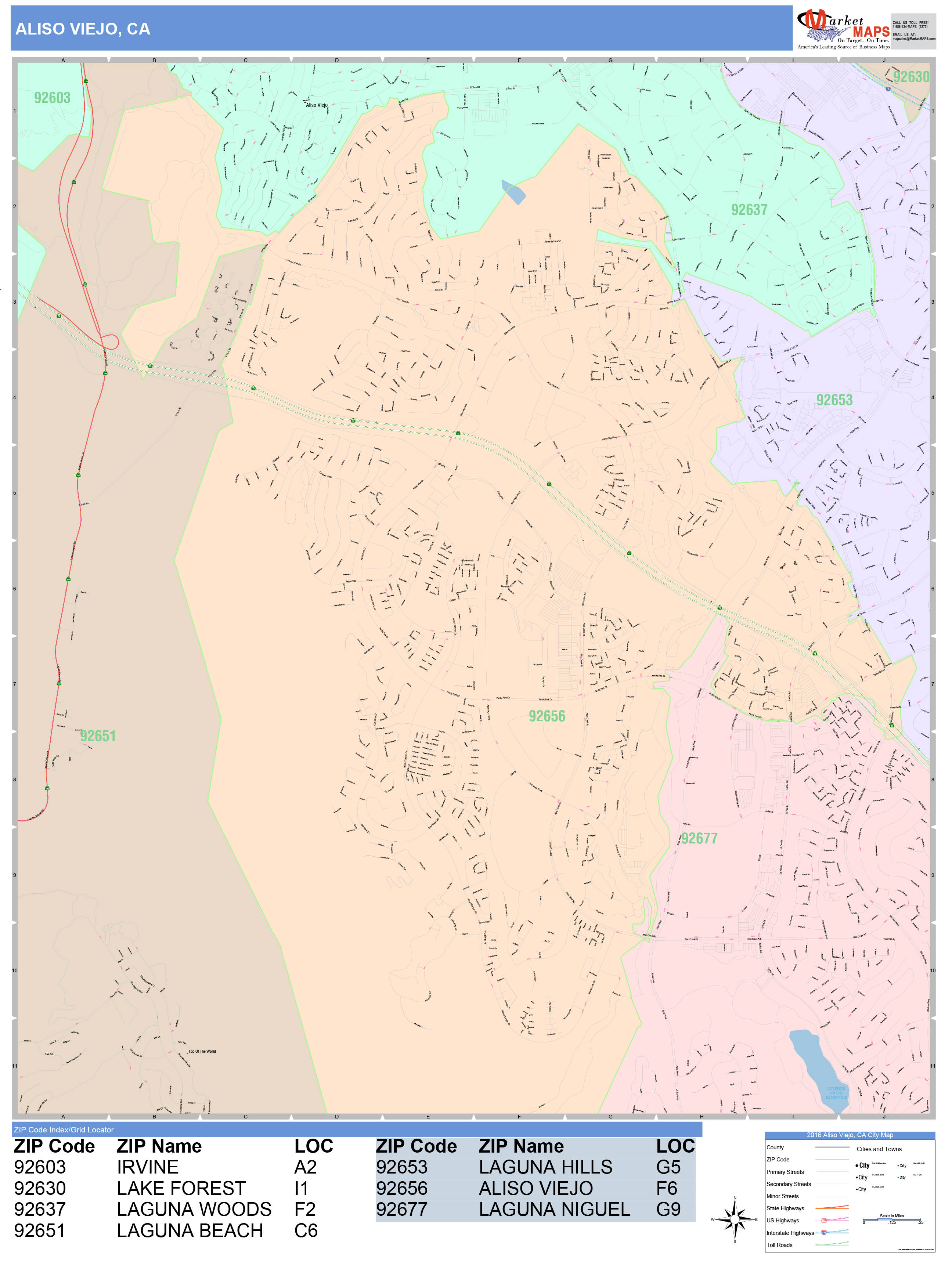 Aliso Viejo California Wall Map (Color Cast Style) by MarketMAPS