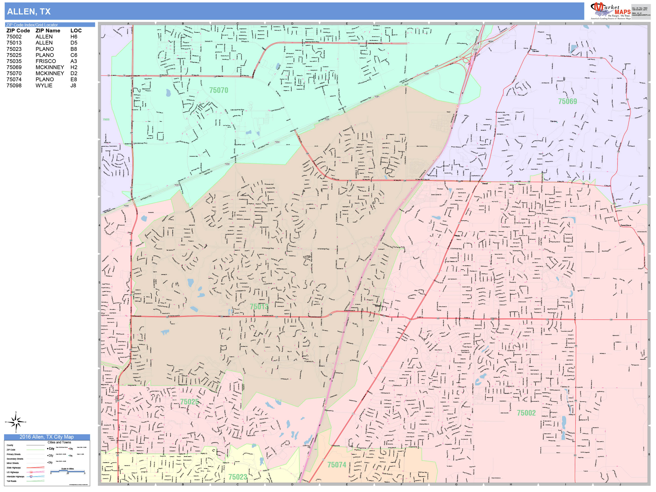 Allen Texas Wall Map (Color Cast Style) by MarketMAPS - MapSales.com