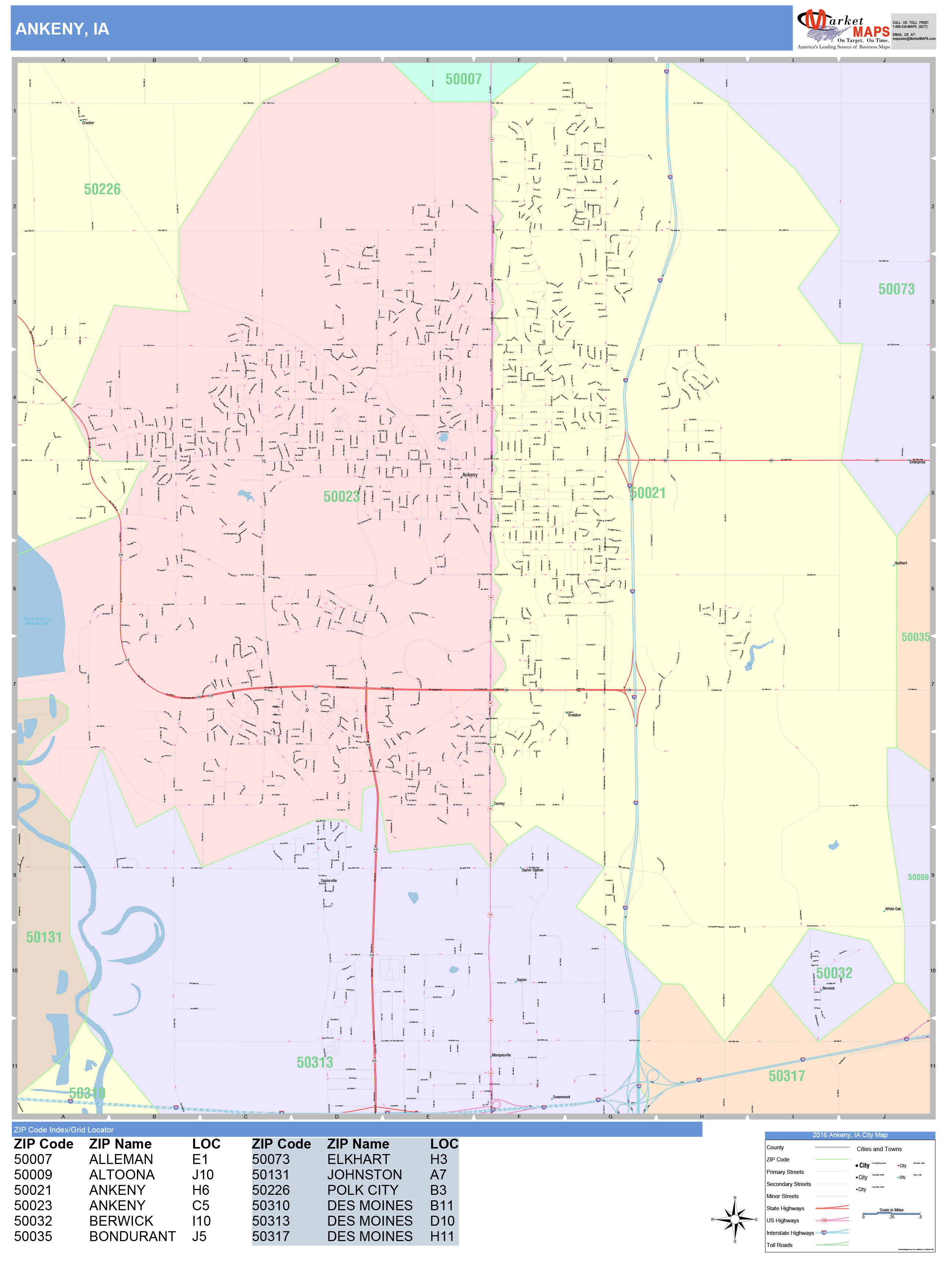 Ankeny Iowa Wall Map (Color Cast Style) by MarketMAPS MapSales