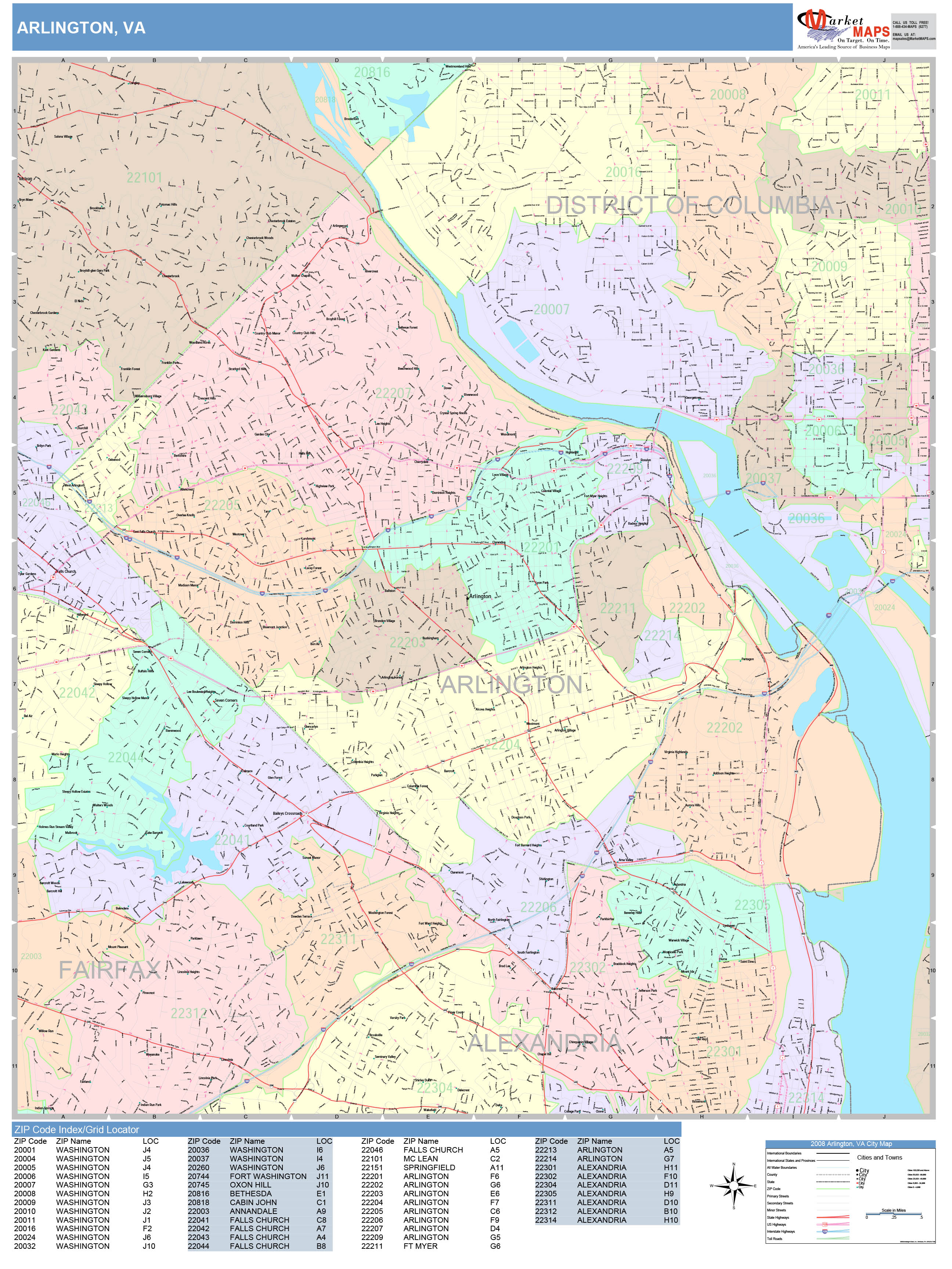 Arlington Virginia Wall Map (Color Cast Style) by MarketMAPS - MapSales