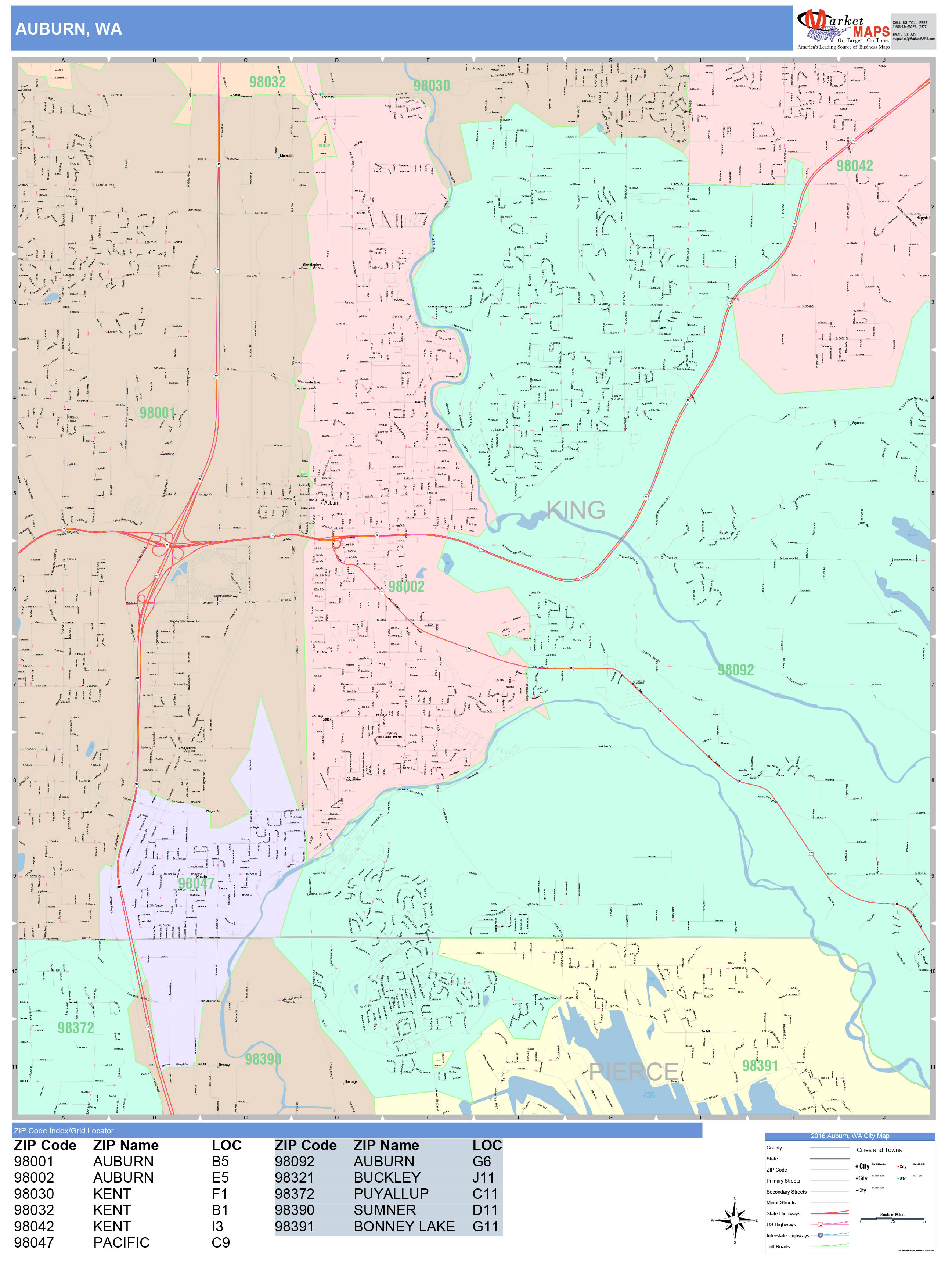 Auburn Washington Wall Map (Color Cast Style) by MarketMAPS - MapSales.com