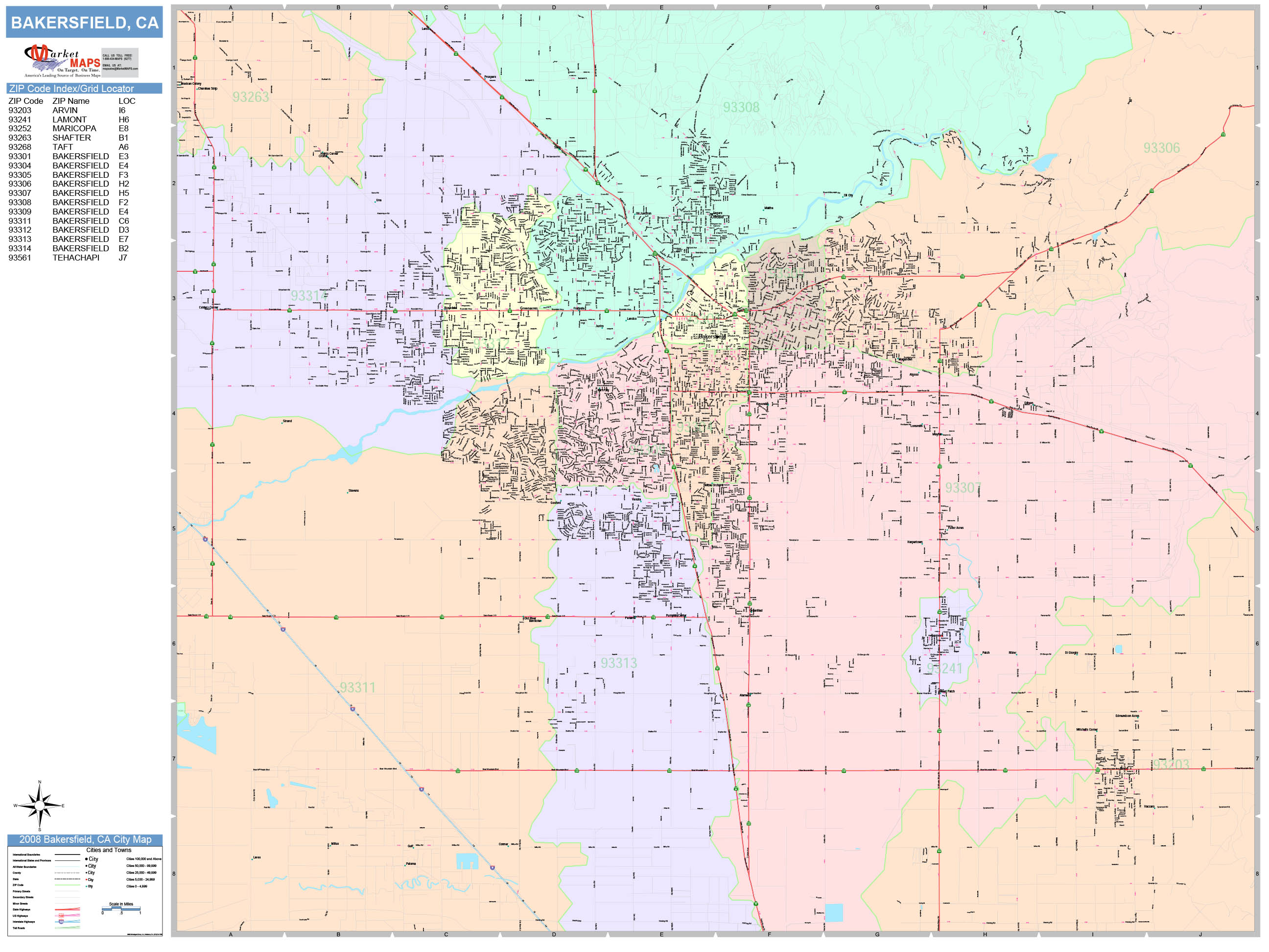 Bakersfield California Wall Map (Color Cast Style) by MarketMAPS