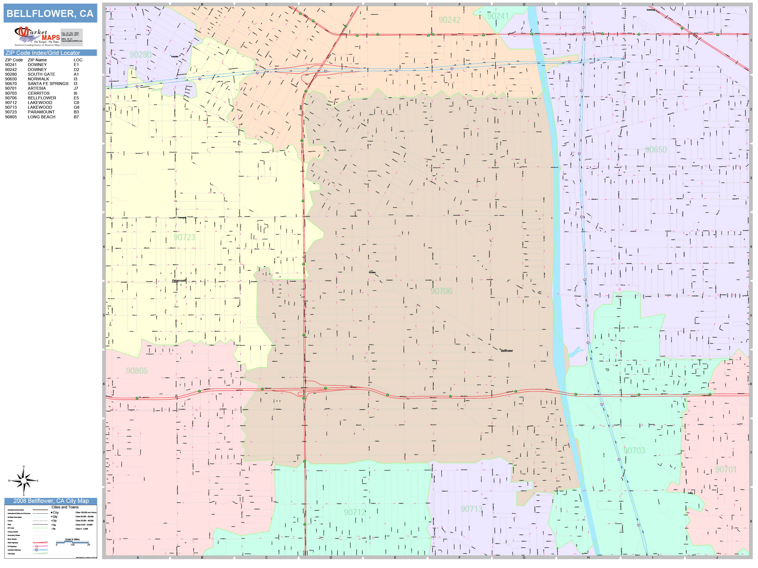 Bellflower California Wall Map (Color Cast Style) by MarketMAPS ...