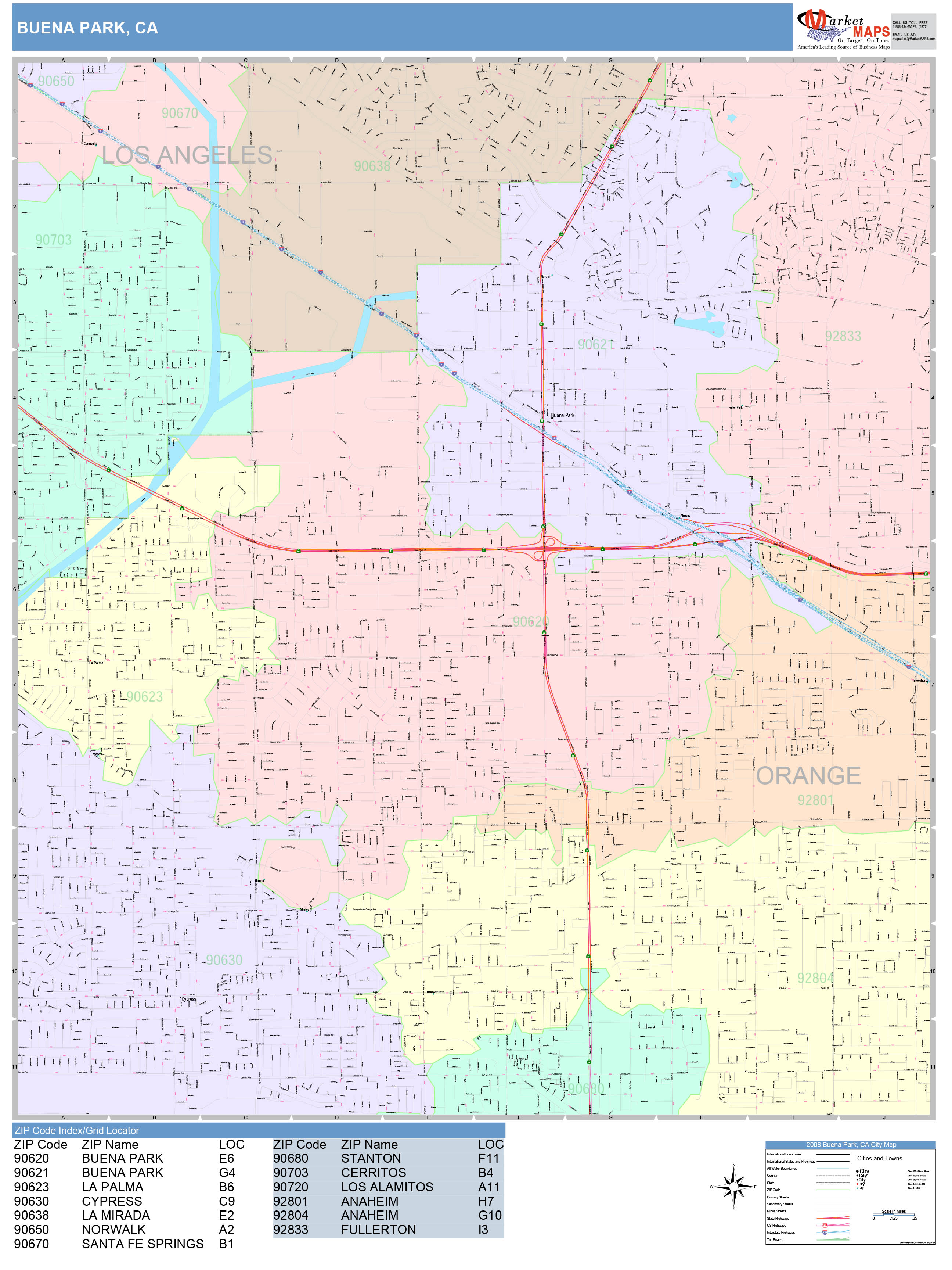 Buena Park California Wall Map (color Cast Style) By Marketmaps