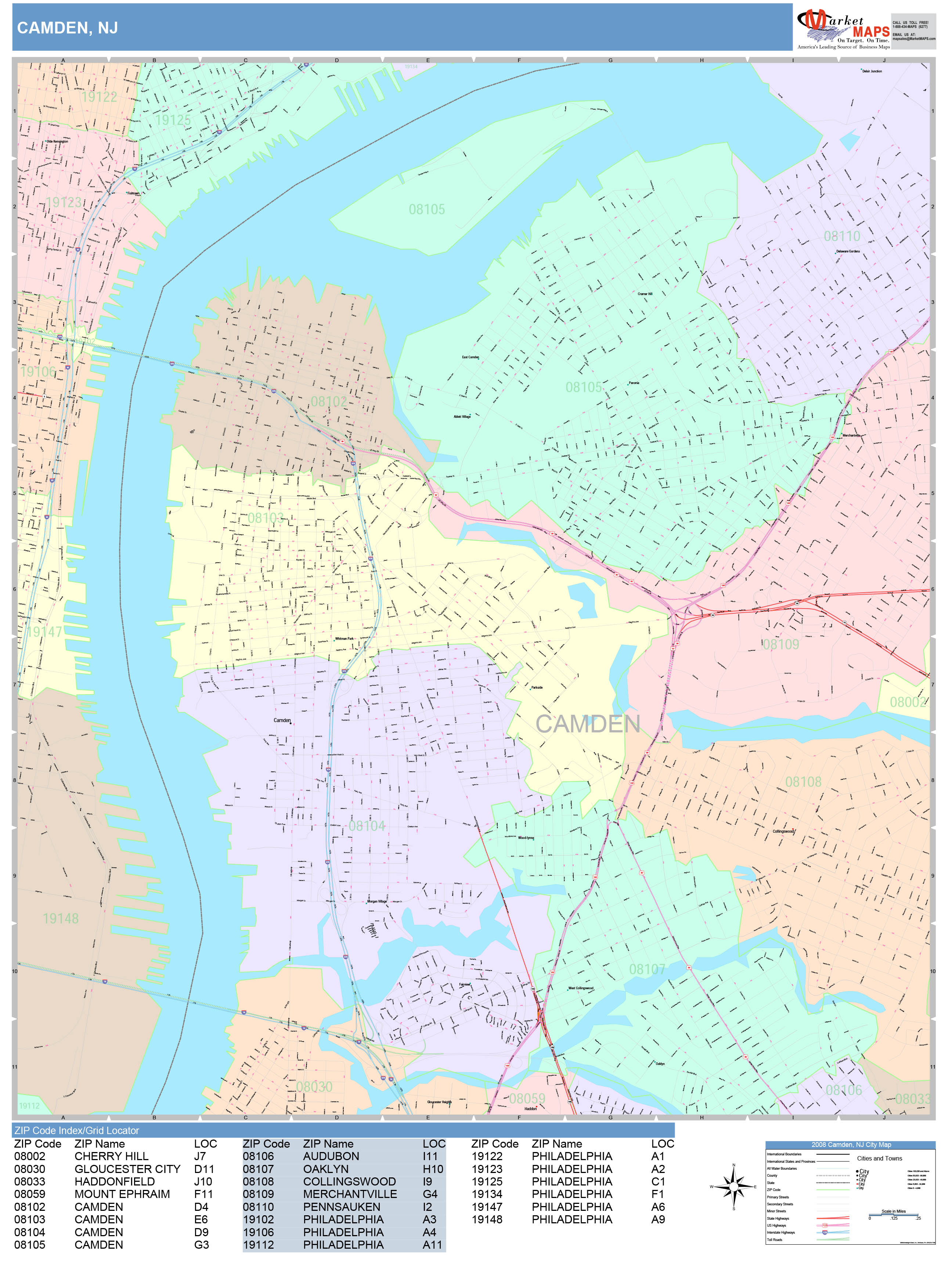 Camden New Jersey Wall Map (Color Cast Style) by MarketMAPS - MapSales.com