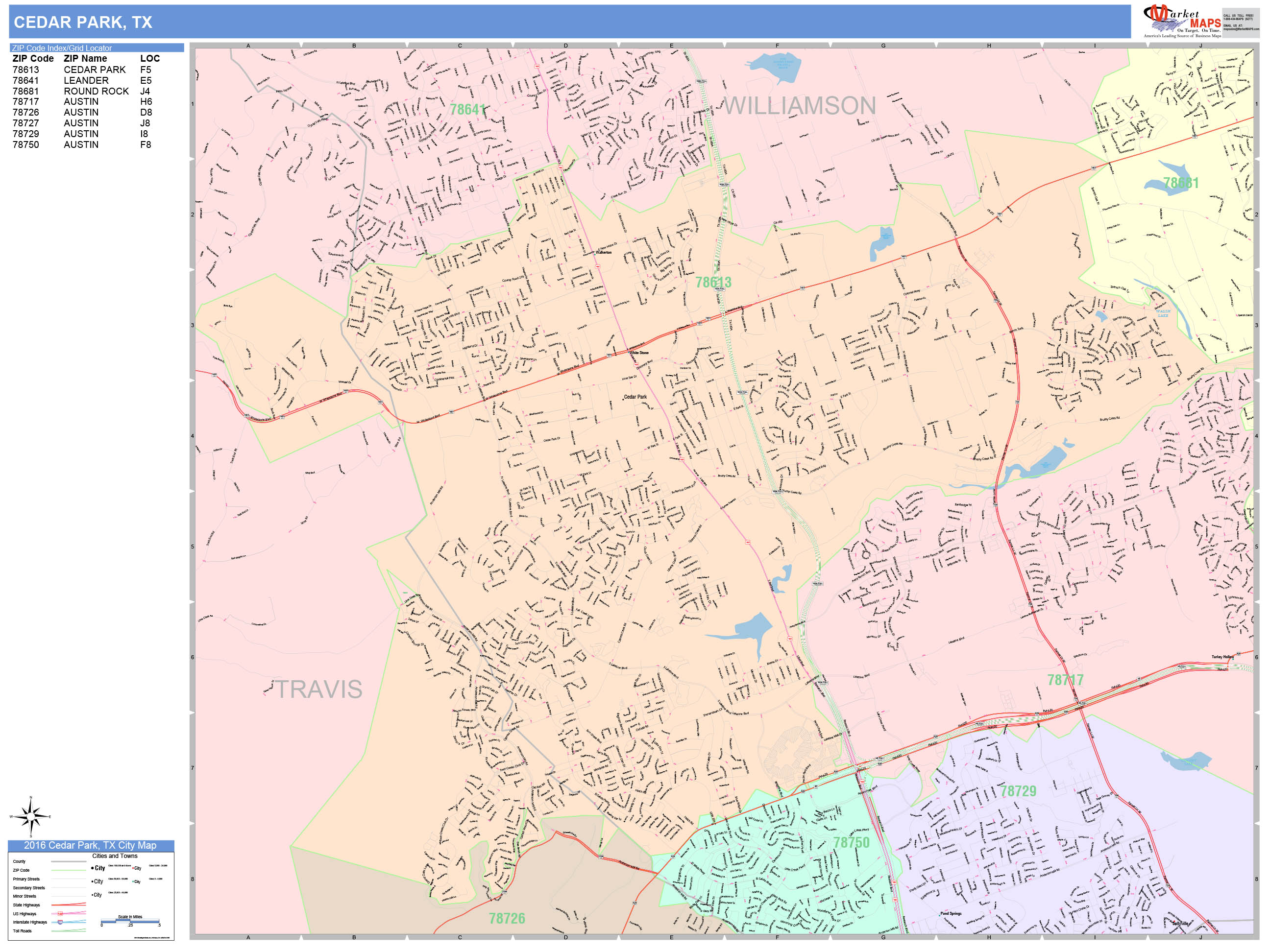 Cedar Park Texas Wall Map (Color Cast Style) by MarketMAPS