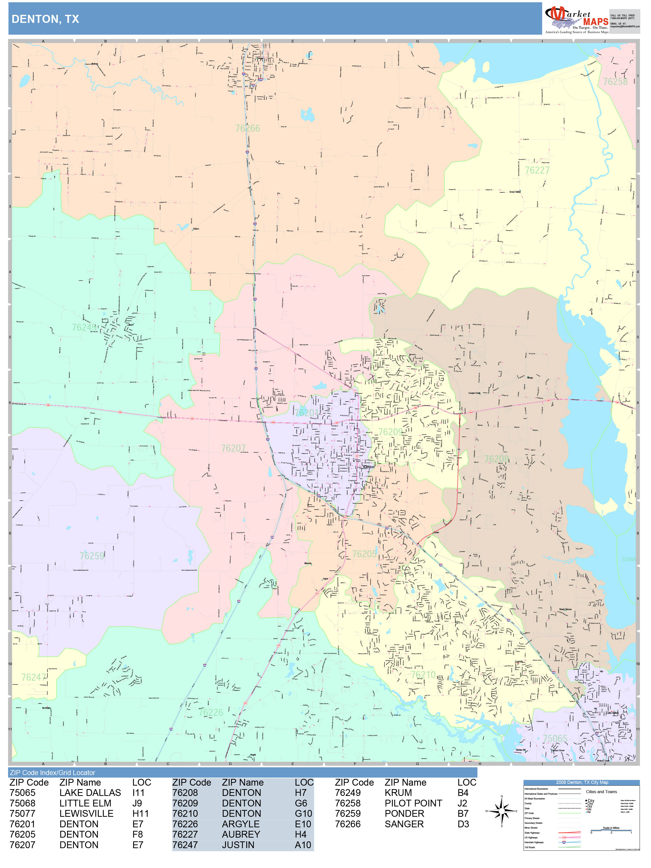 Denton Texas Wall Map Color Cast Style By Marketmaps