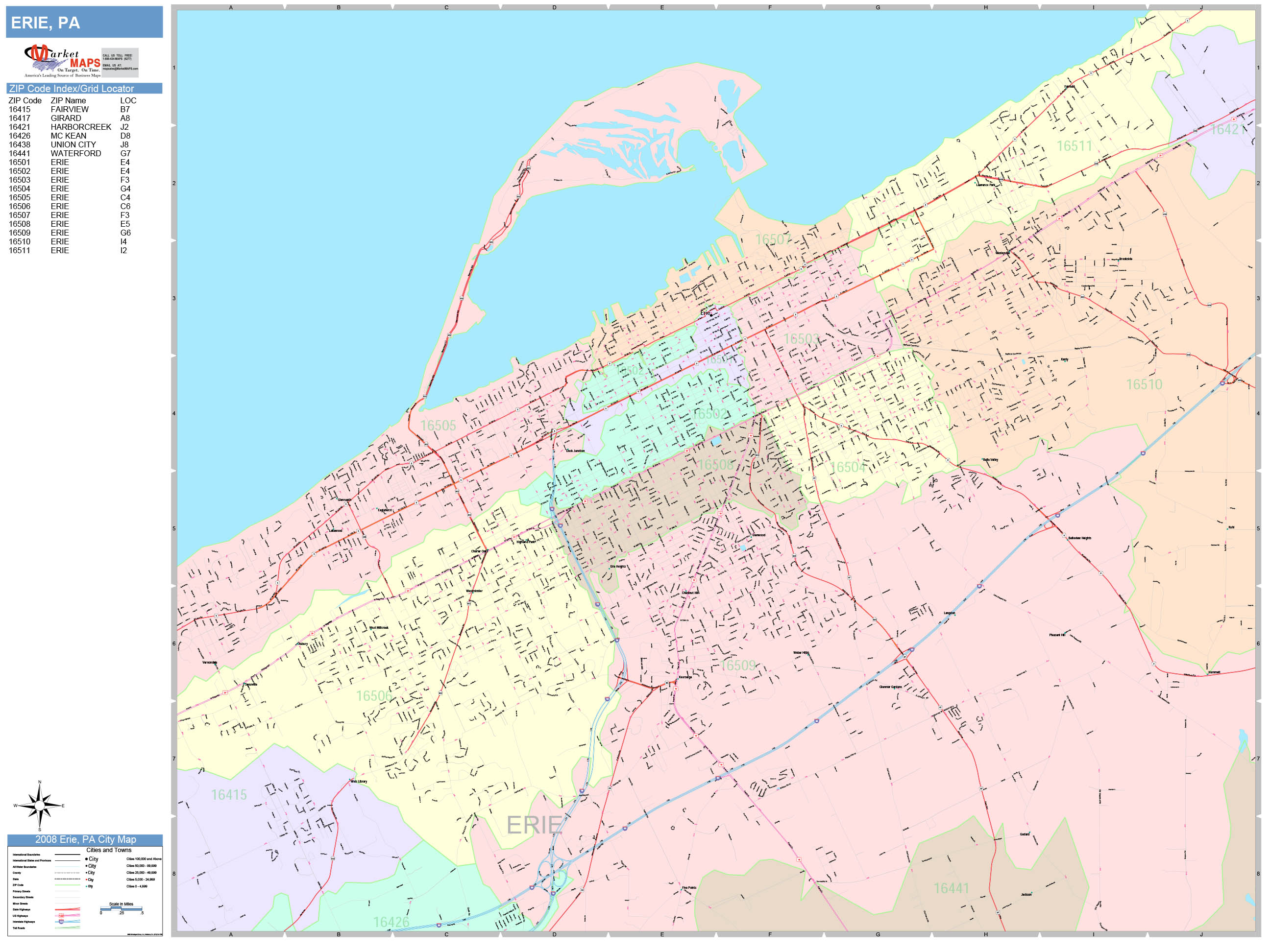 Erie Pennsylvania Wall Map (Color Cast Style) by MarketMAPS