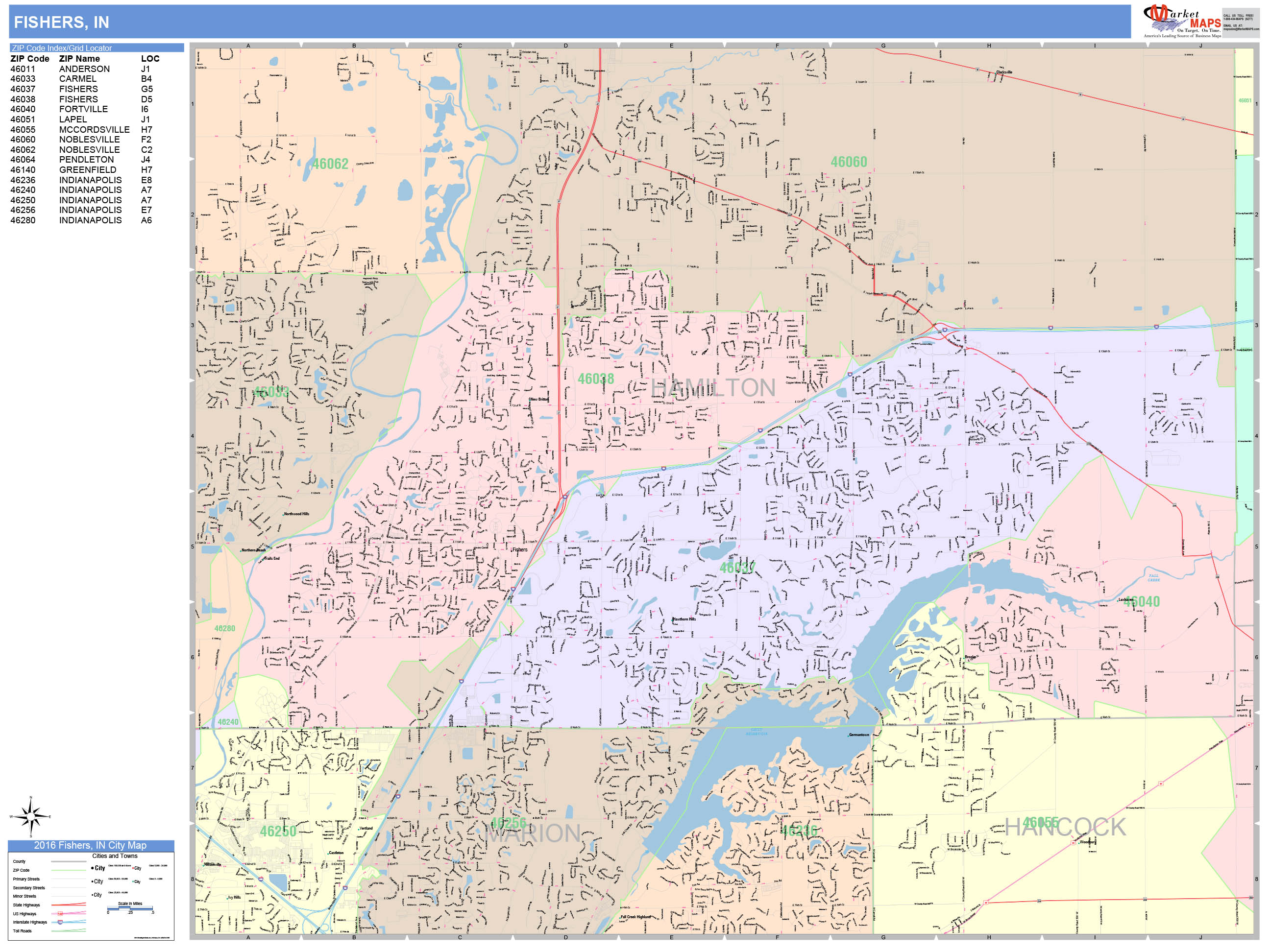 Fishers Indiana Wall Map (color Cast Style) By Marketmaps