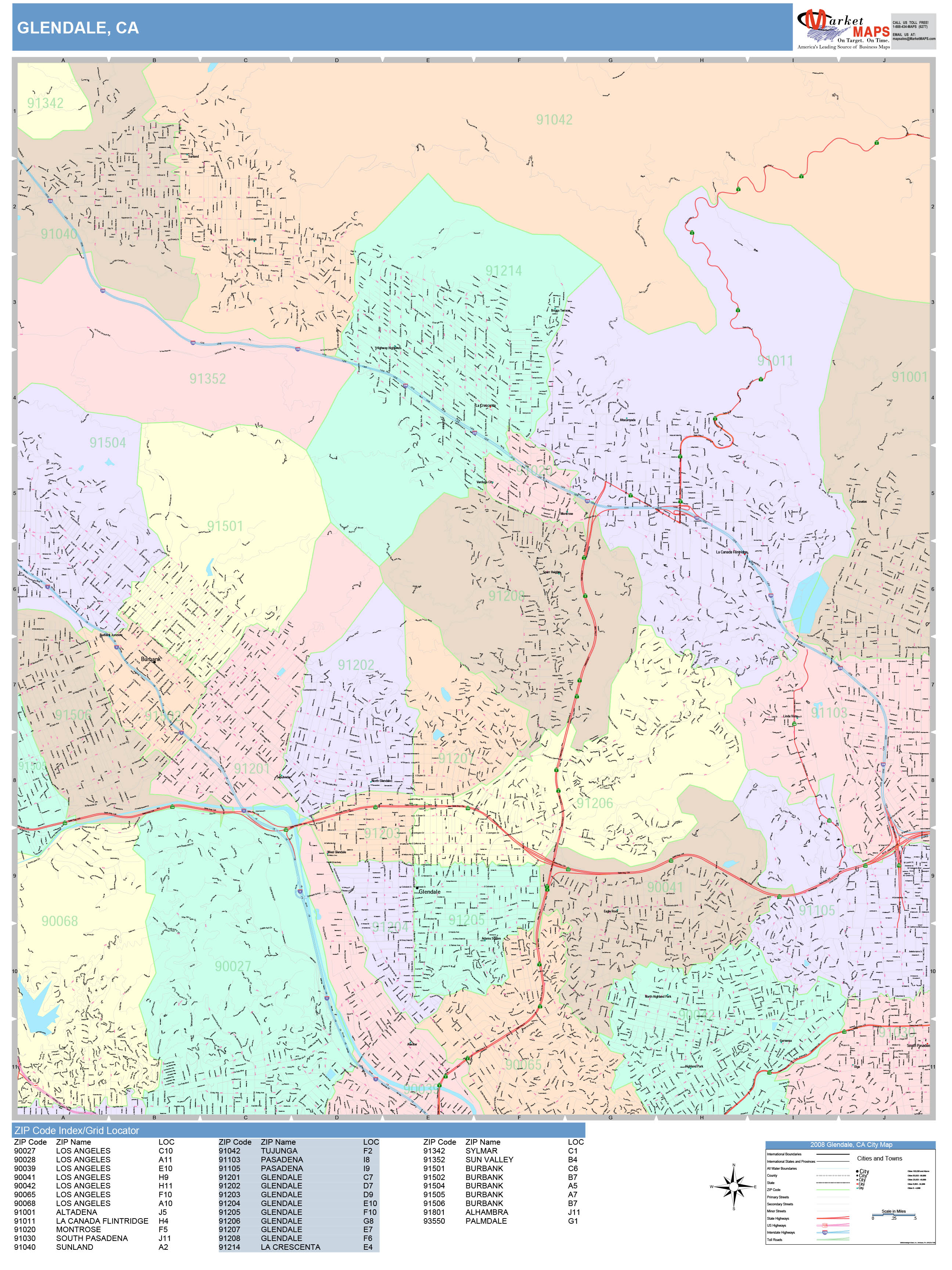 Glendale California Wall Map (Color Cast Style) by MarketMAPS ...