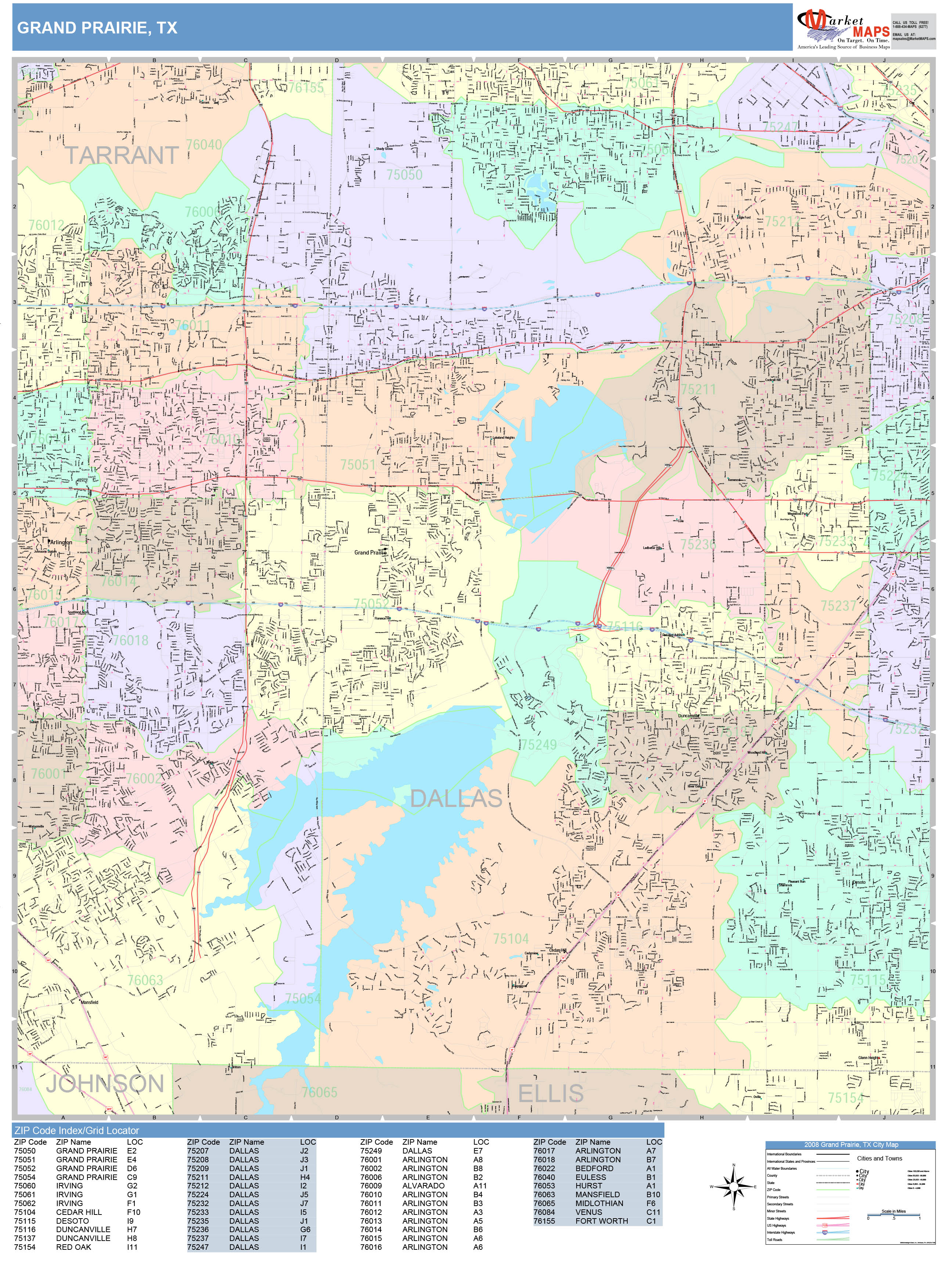 Grand Prairie Texas Wall Map (Color Cast Style) by MarketMAPS - MapSales