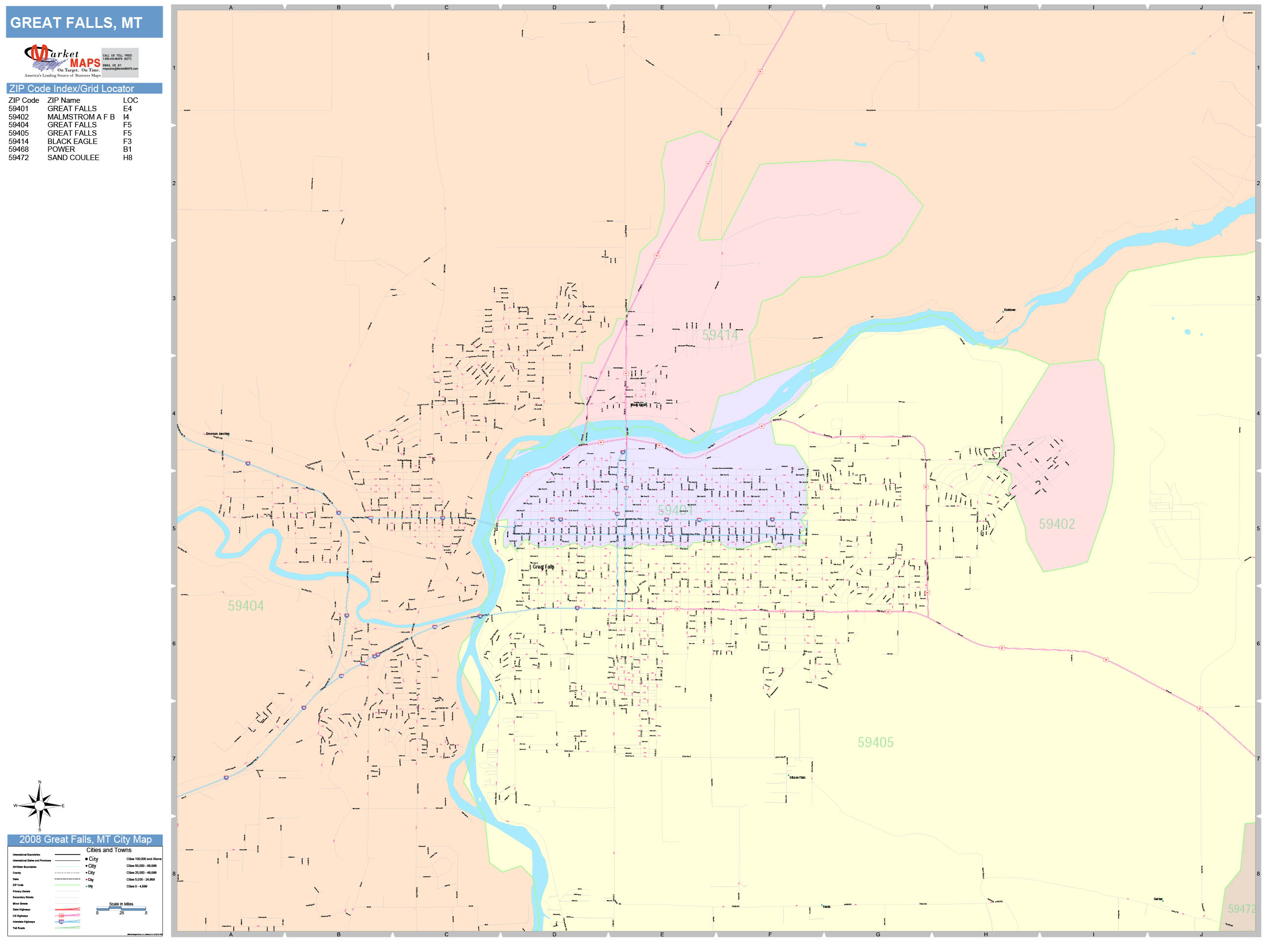 Great Falls Montana Wall Map (Color Cast Style) by MarketMAPS