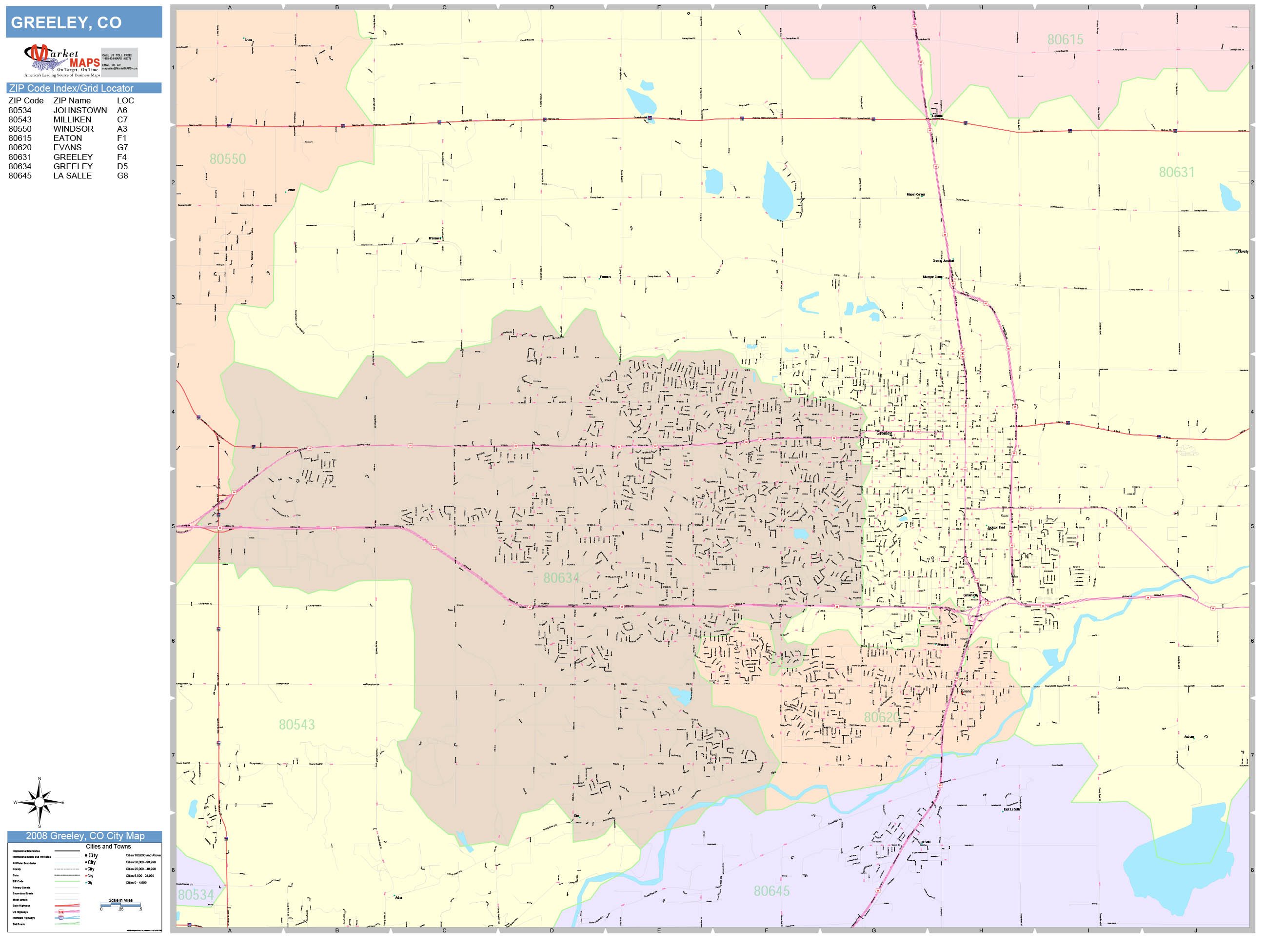 Greeley Colorado Wall Map (Color Cast Style) by MarketMAPS - MapSales.com