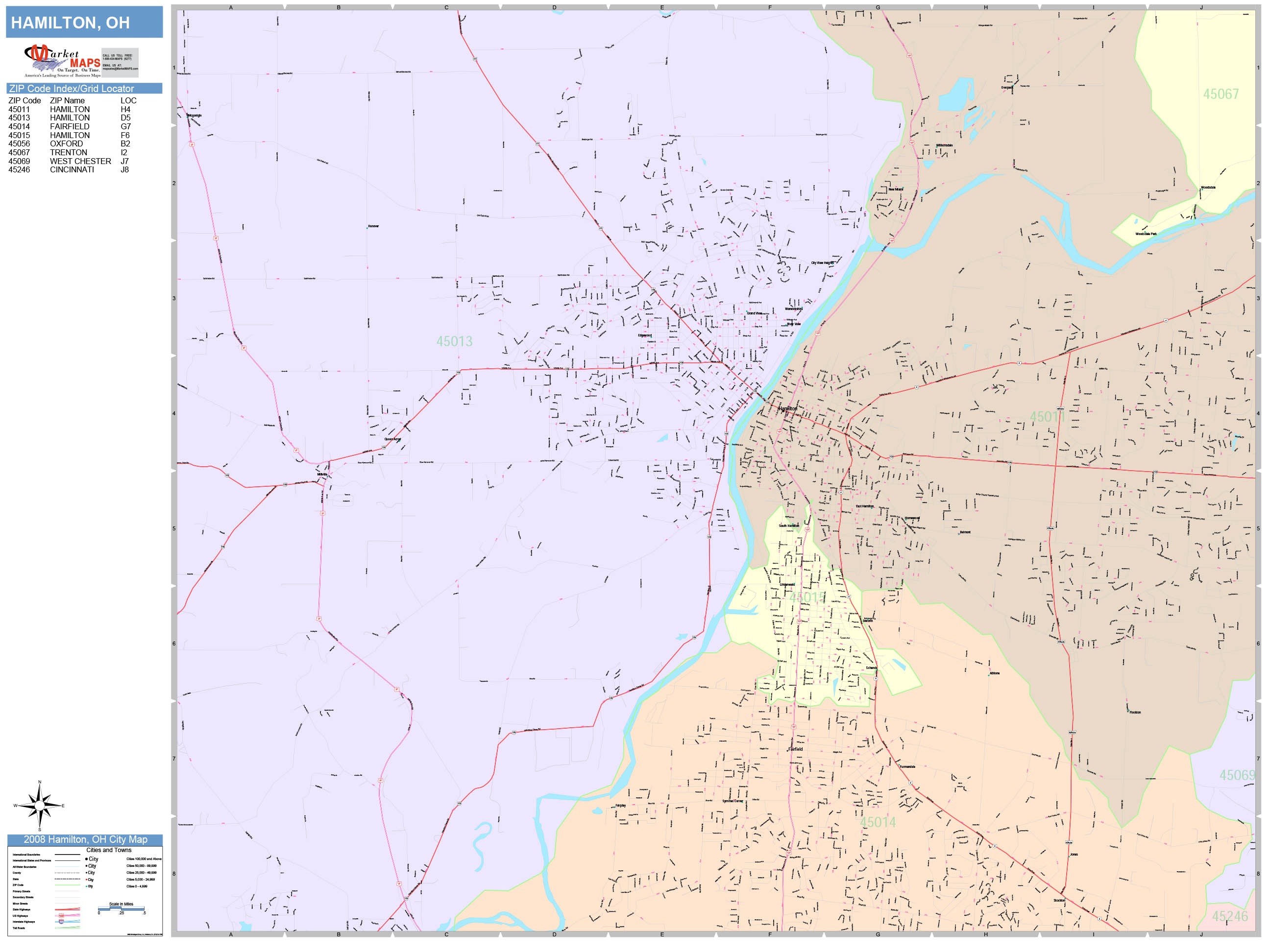 Hamilton Ohio Wall Map (Color Cast Style) by MarketMAPS - MapSales