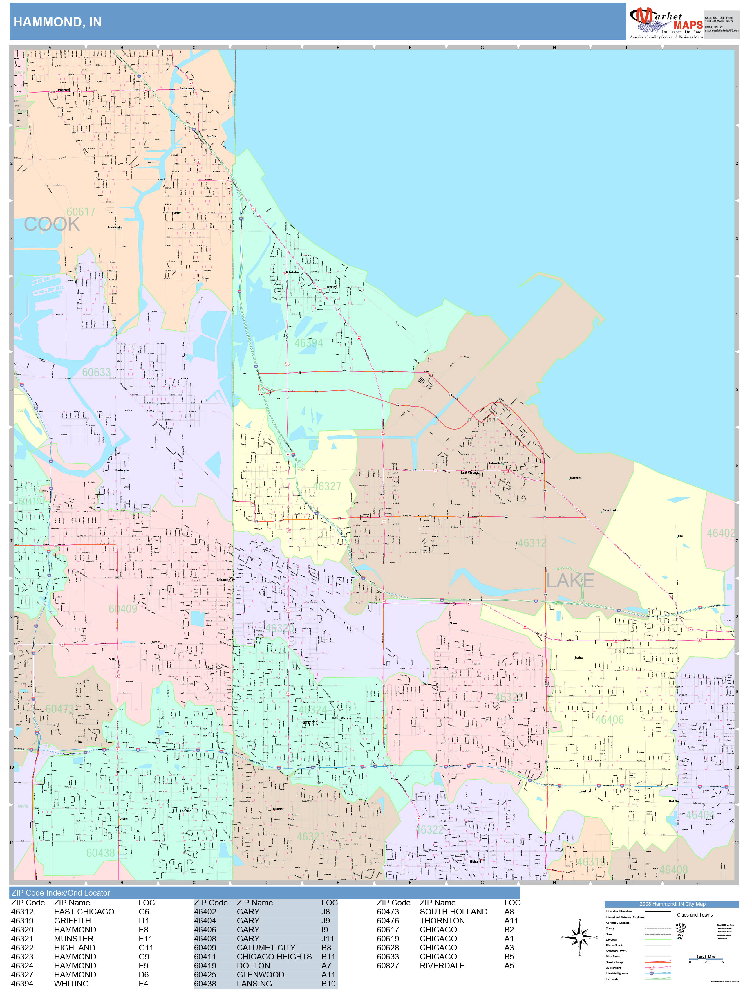 Hammond Indiana Wall Map (Color Cast Style) by MarketMAPS - MapSales.com