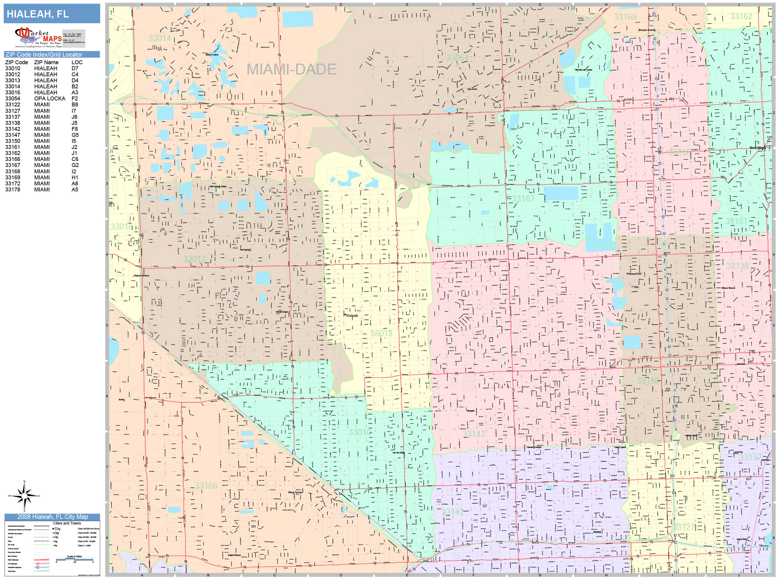 Hialeah Florida Wall Map Color Cast Style By MarketMAPS MapSales   Hialeah FL 