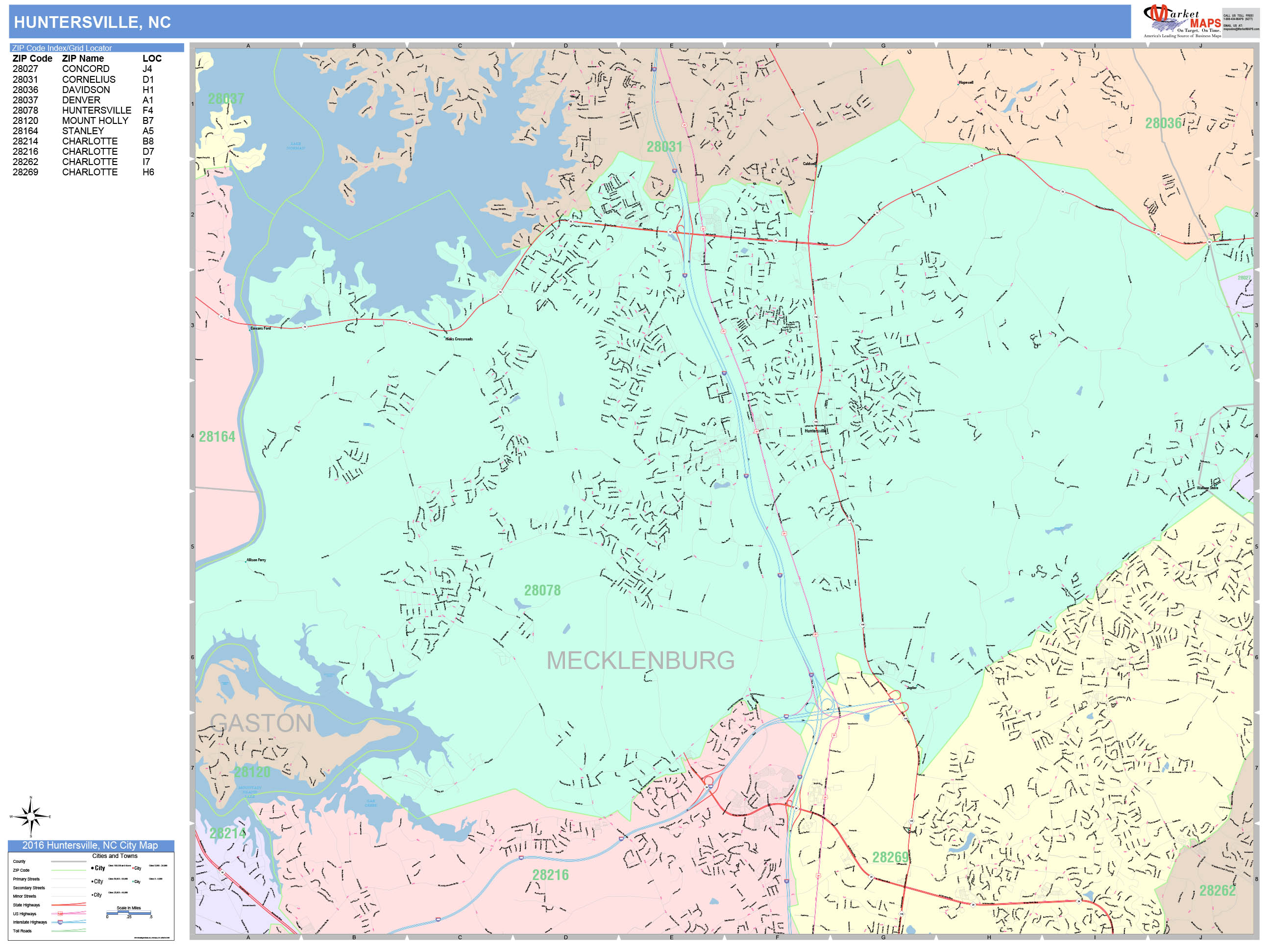 Huntersville North Carolina Wall Map Color Cast Style By MarketMAPS   Huntersville NC 