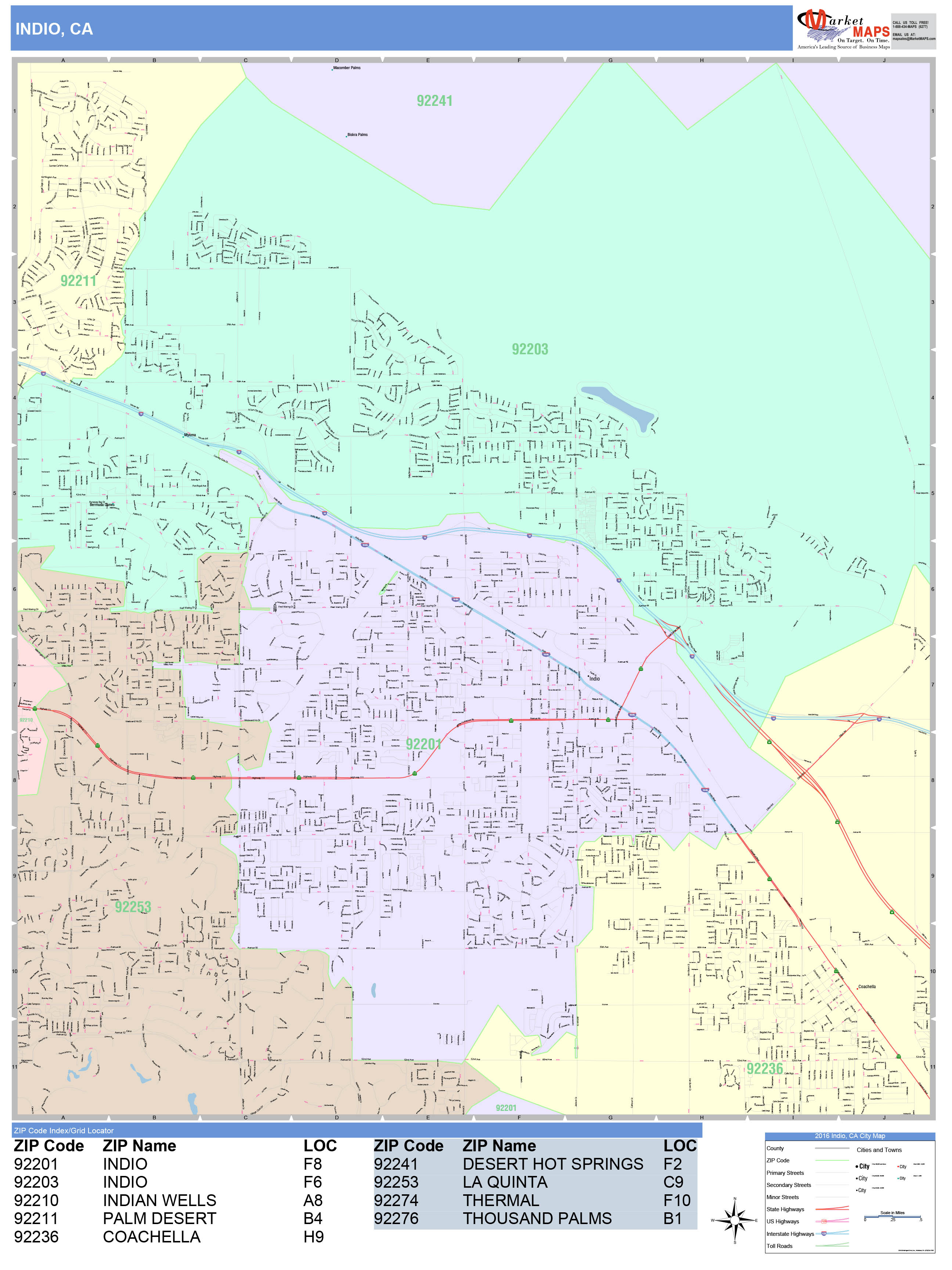 Indio California Wall Map (Color Cast Style) by MarketMAPS