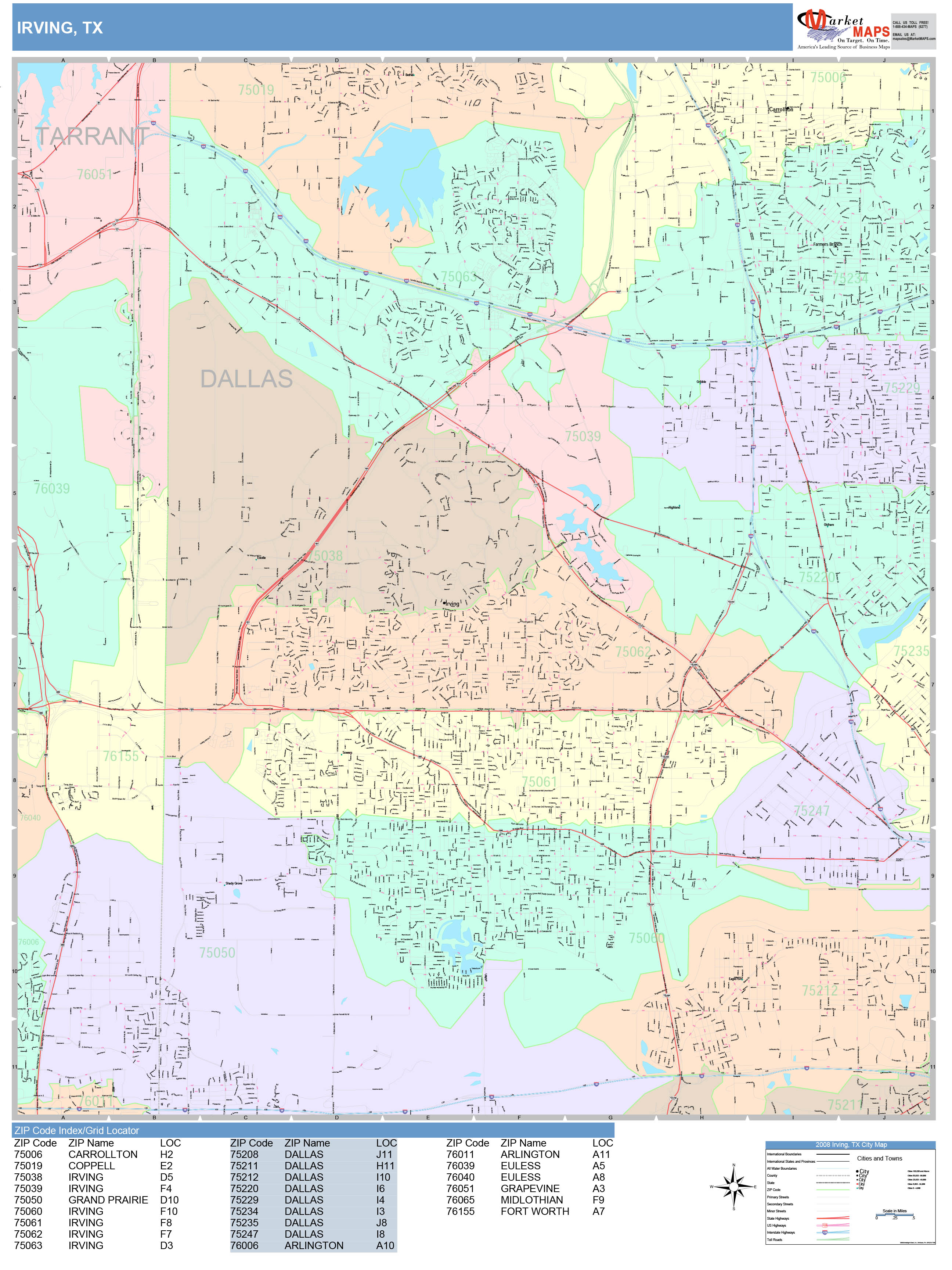 Irving Texas Wall Map (Color Cast Style) by MarketMAPS - MapSales.com