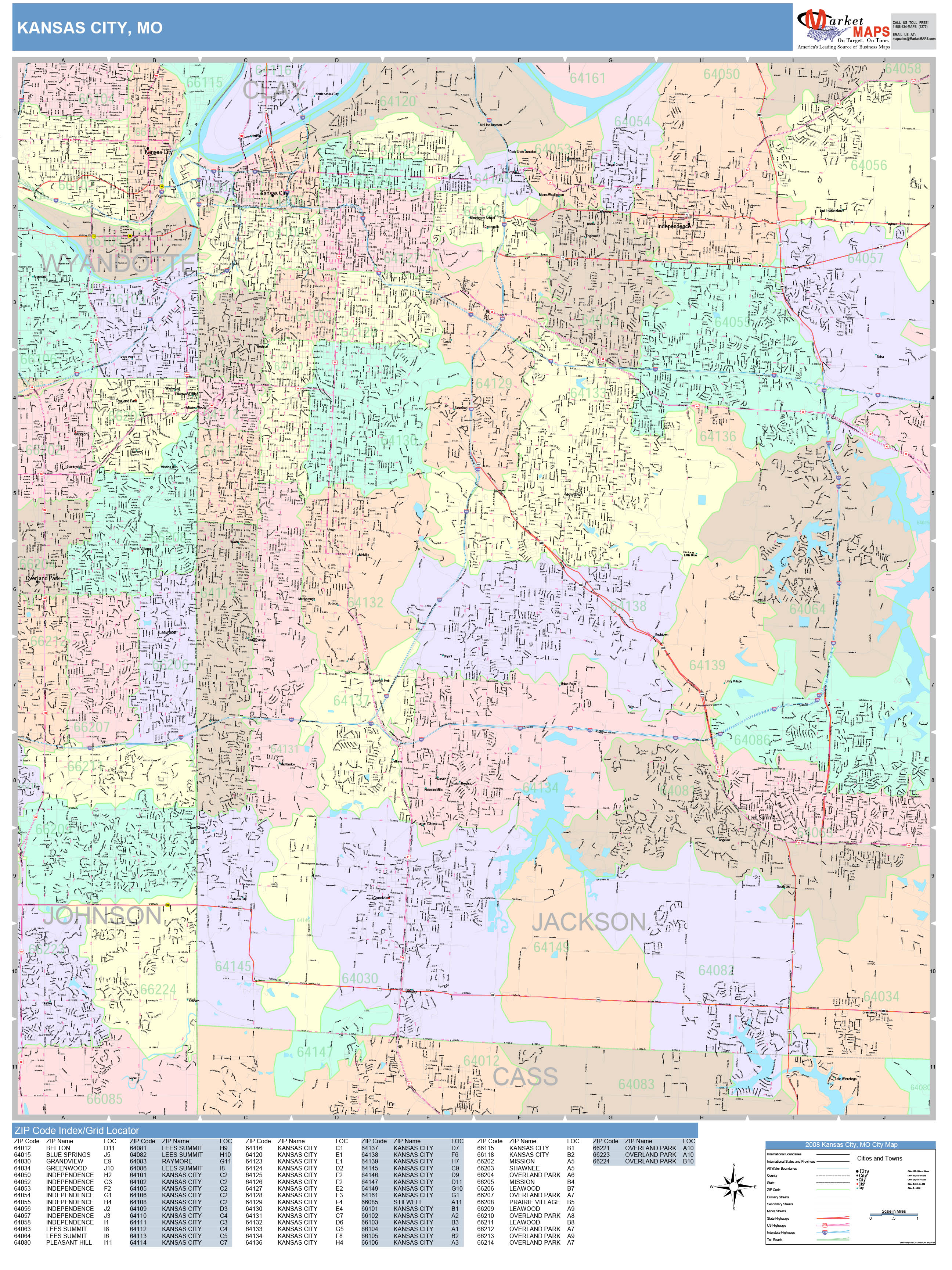 Kansas City Missouri Wall Map Color Cast Style By Marketmaps 2835