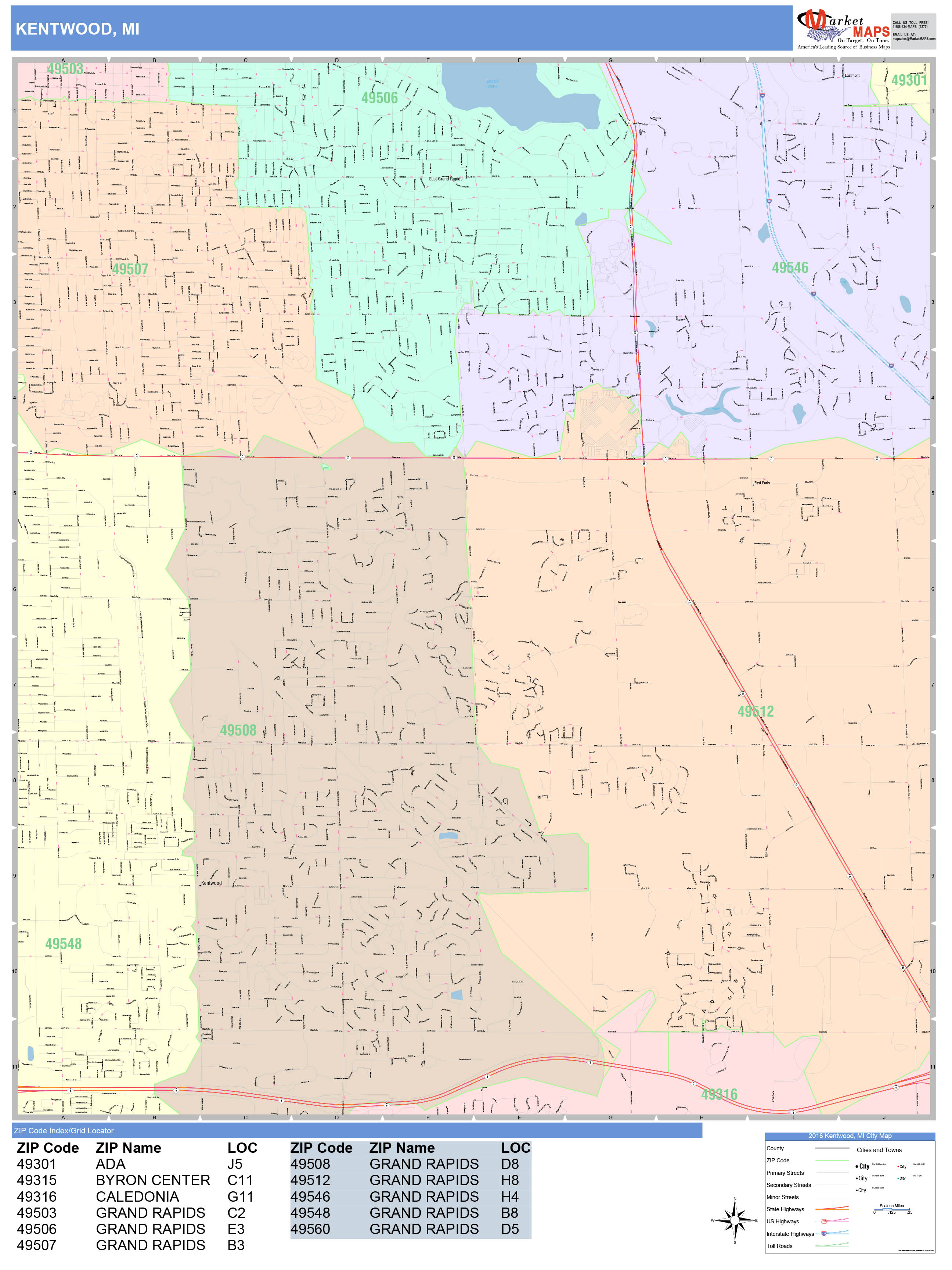 Kentwood Michigan Wall Map Color Cast Style By Marketmaps