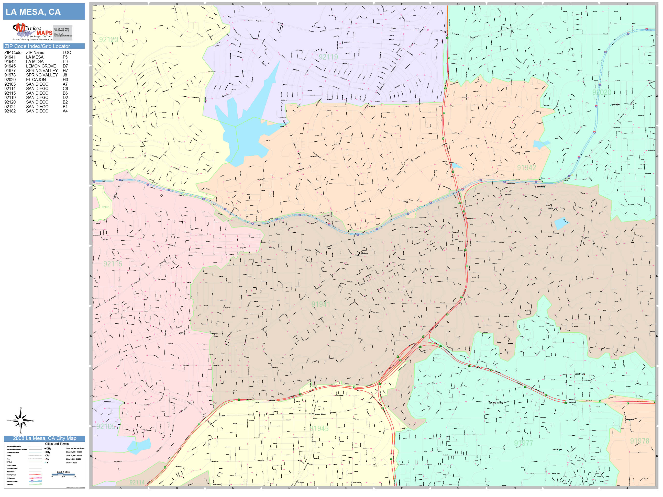 La Mesa California Wall Map (Color Cast Style) by MarketMAPS