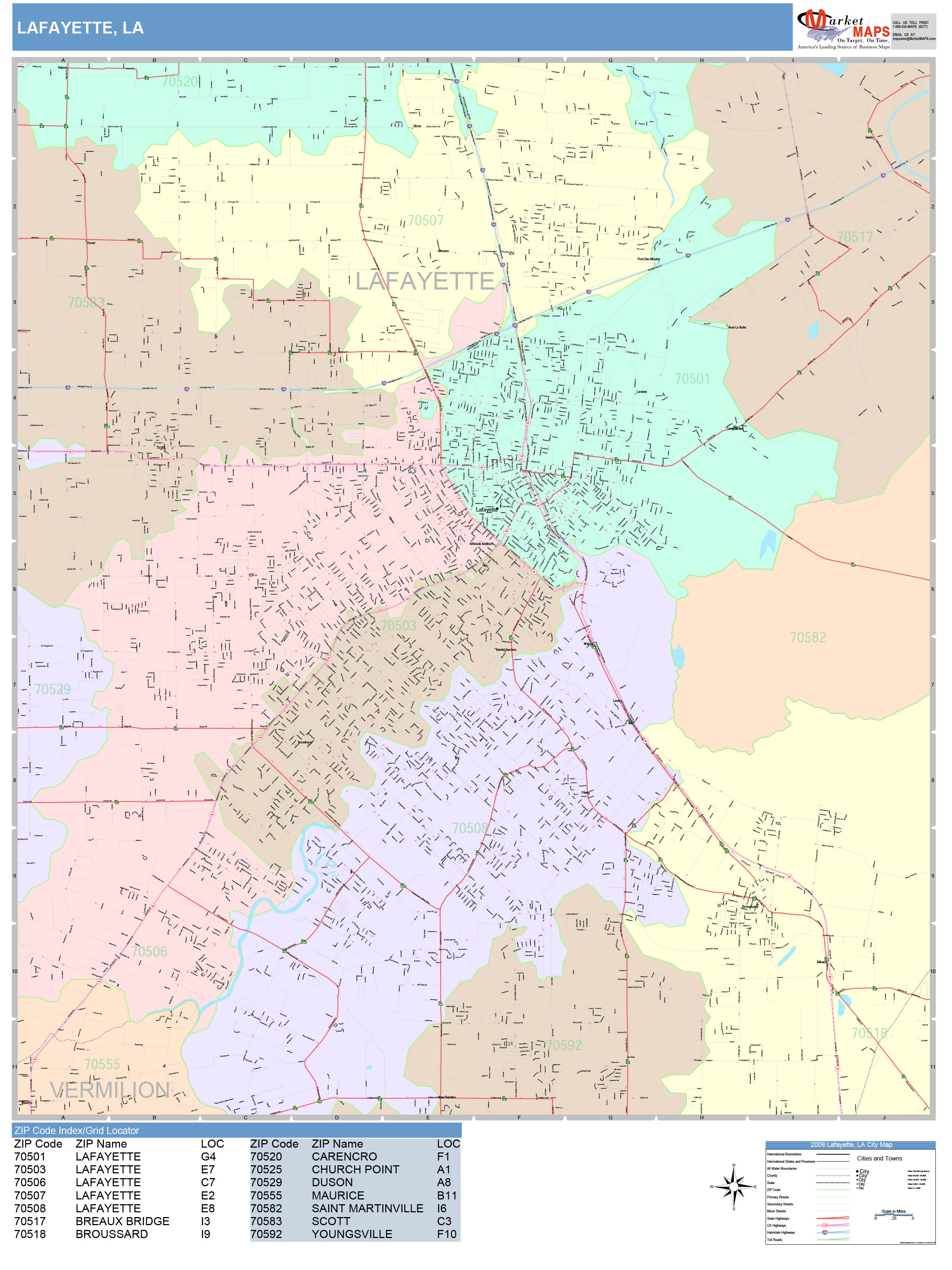 Lafayette Louisiana Wall Map (Color Cast Style) by MarketMAPS ...