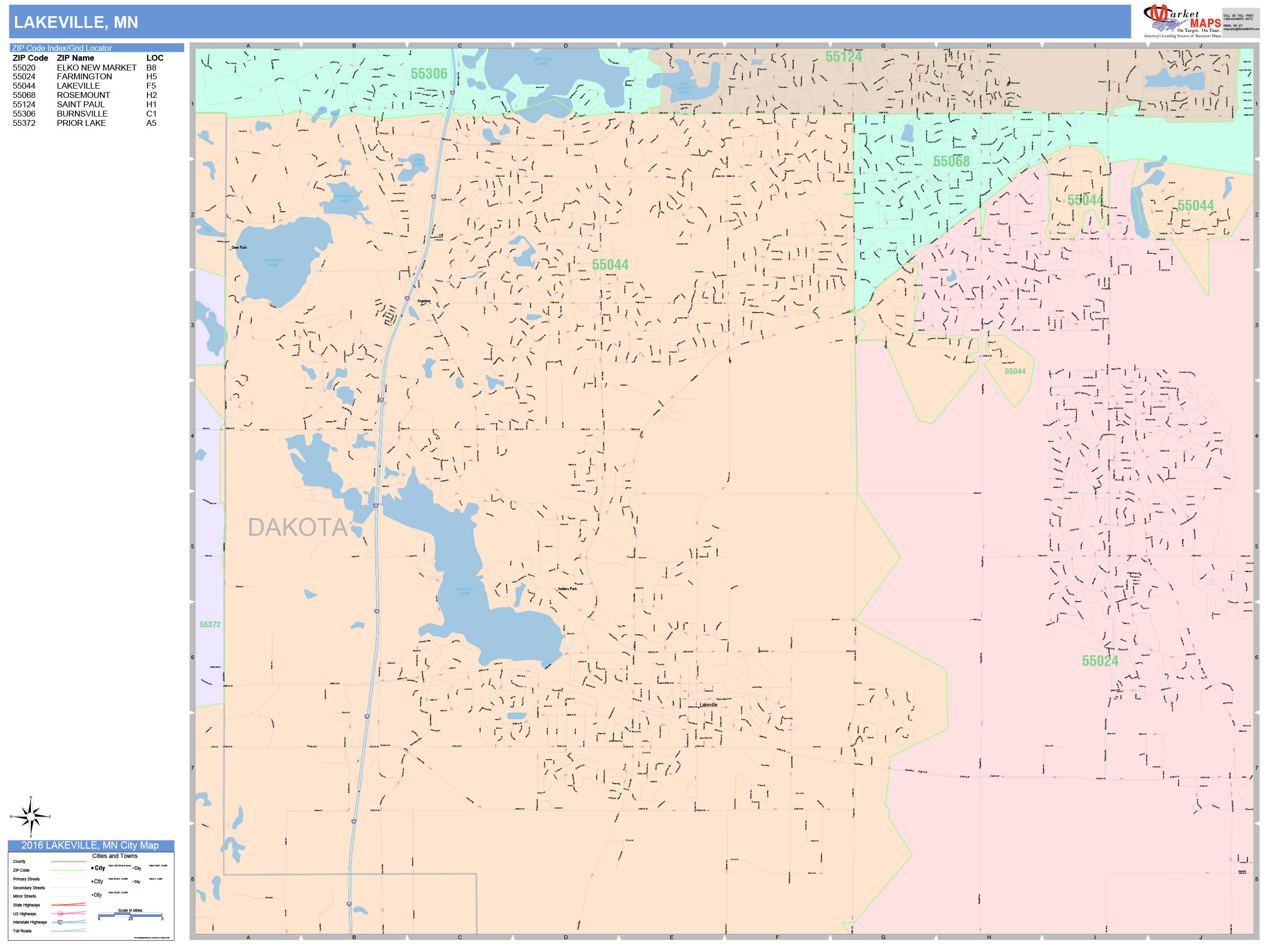 Lakeville Minnesota Wall Map (Color Cast Style) by MarketMAPS