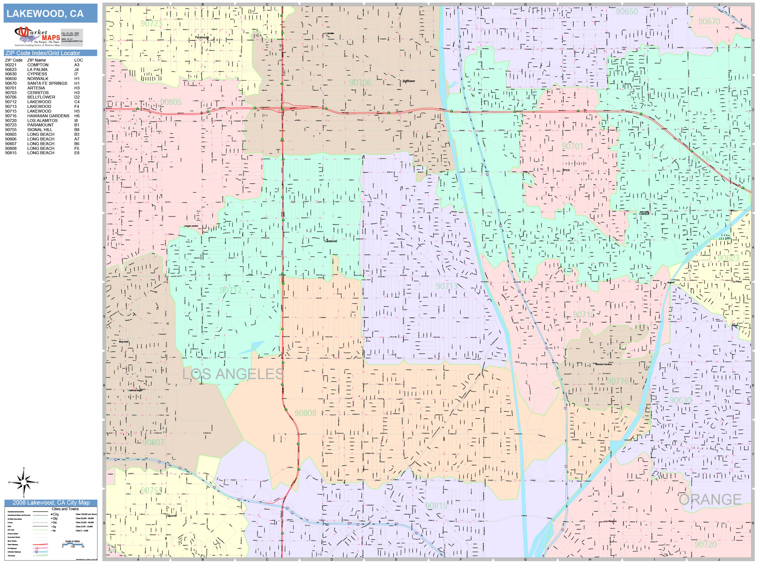 Lakewood California Wall Map (Color Cast Style) by MarketMAPS - MapSales