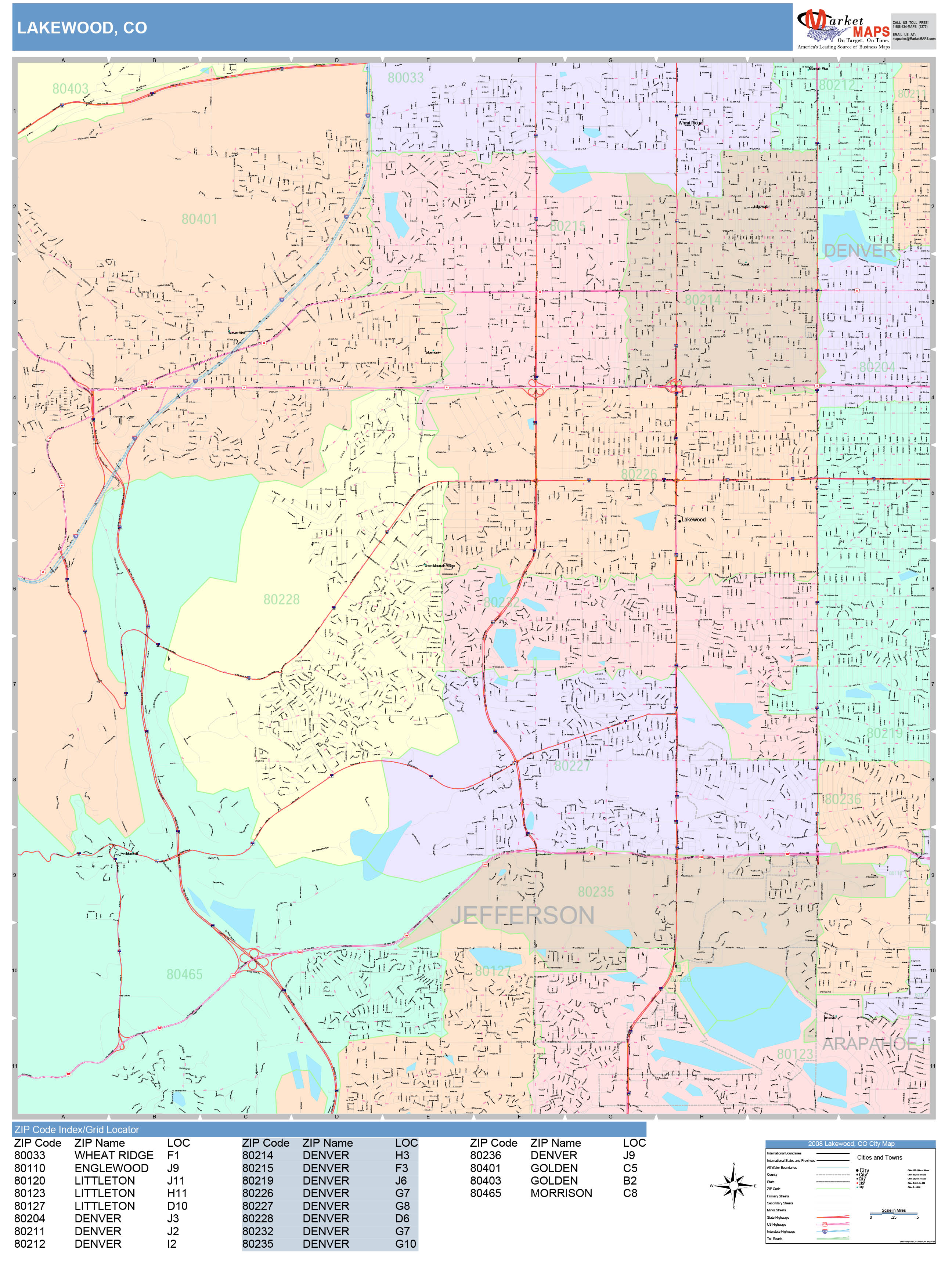 Amazon Com Working Maps Zip Code Wall Map Of Lakewood Co Zip Code Map ...