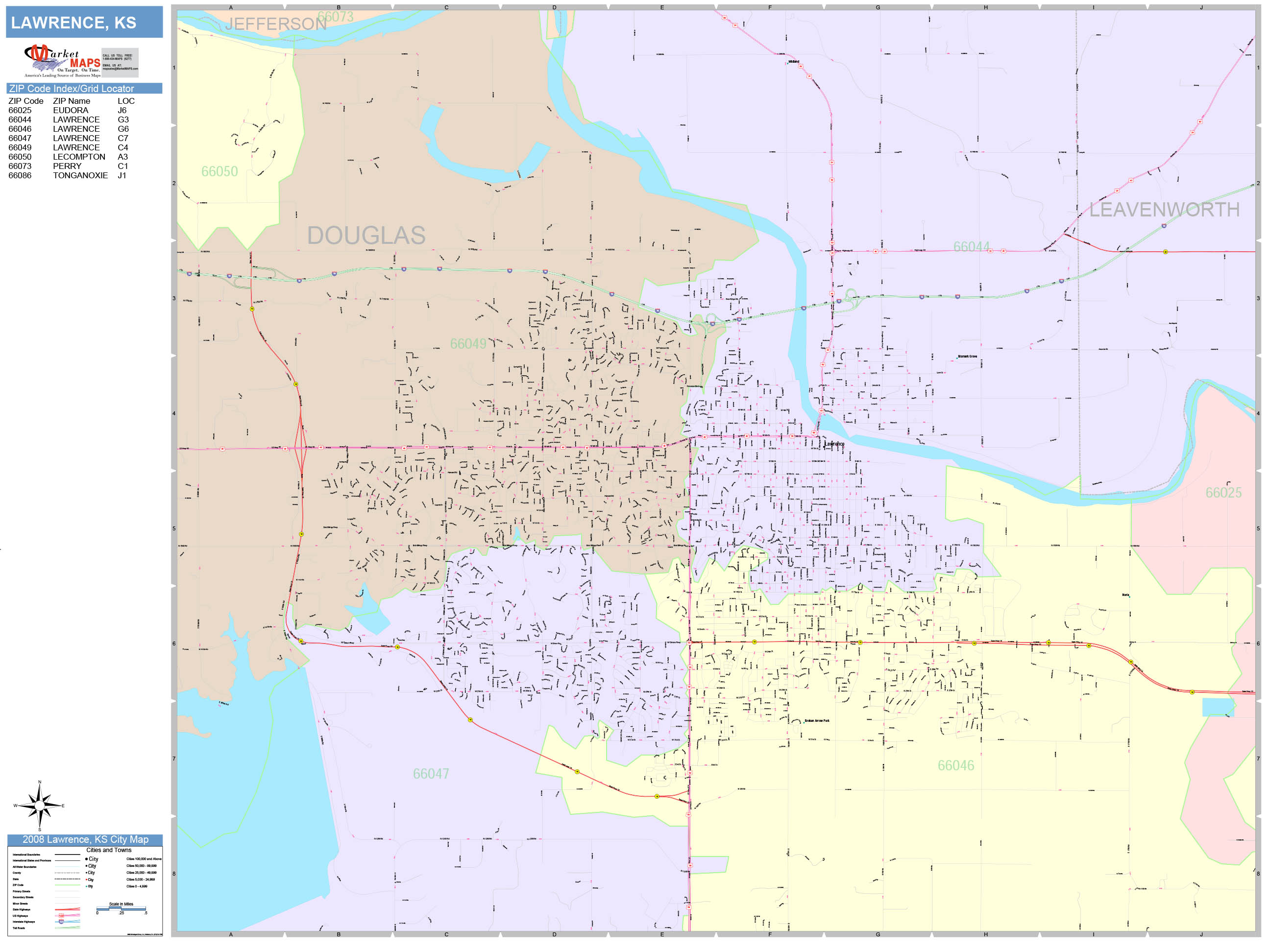 Lawrence Kansas Wall Map (Color Cast Style) by MarketMAPS