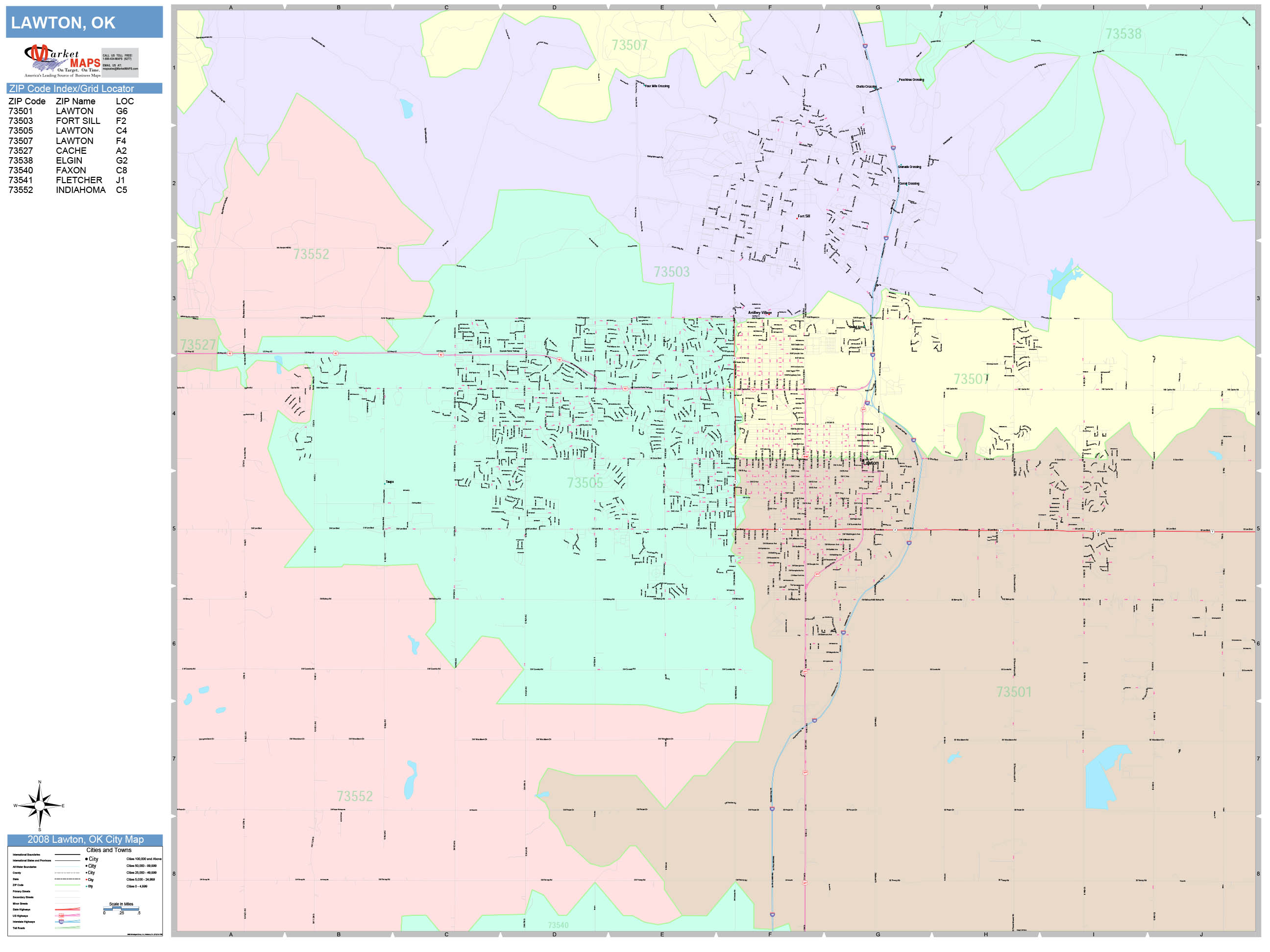 Lawton Oklahoma Wall Map Color Cast Style By Marketmaps 9056