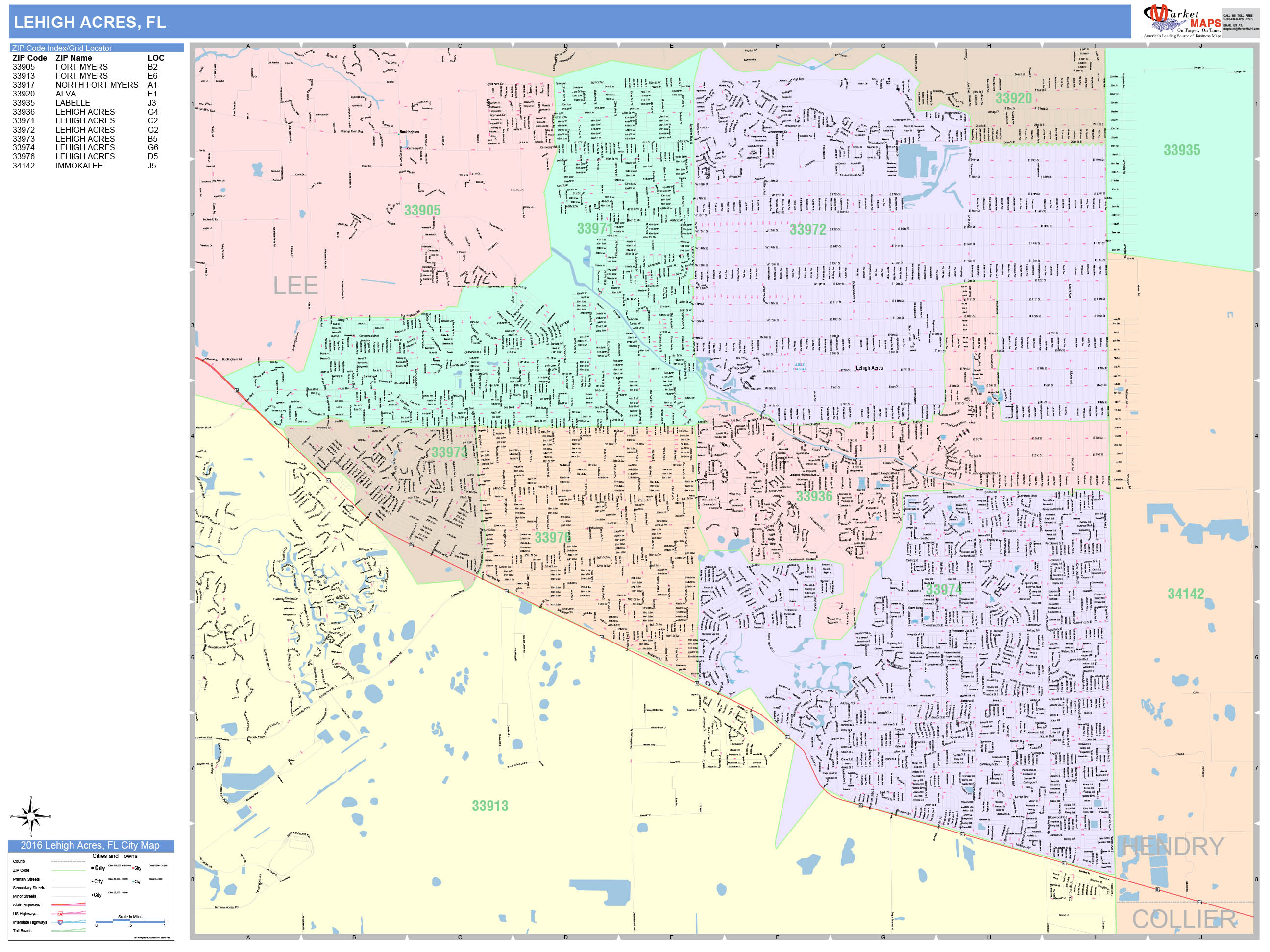 Lehigh Acres Florida Wall Map Color Cast Style By Marketmaps 7636