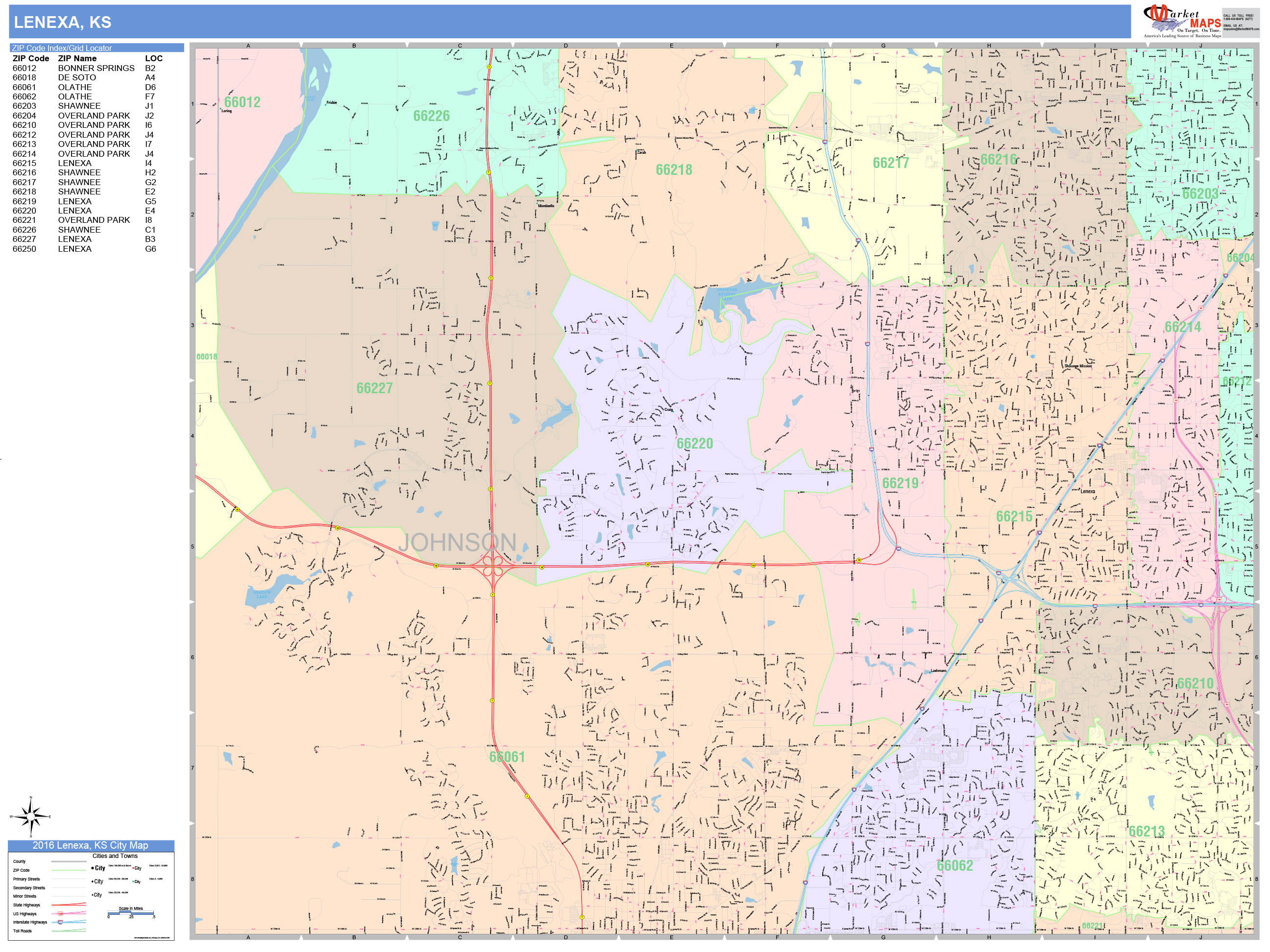 Lenexa Kansas Wall Map (Color Cast Style) by MarketMAPS - MapSales.com