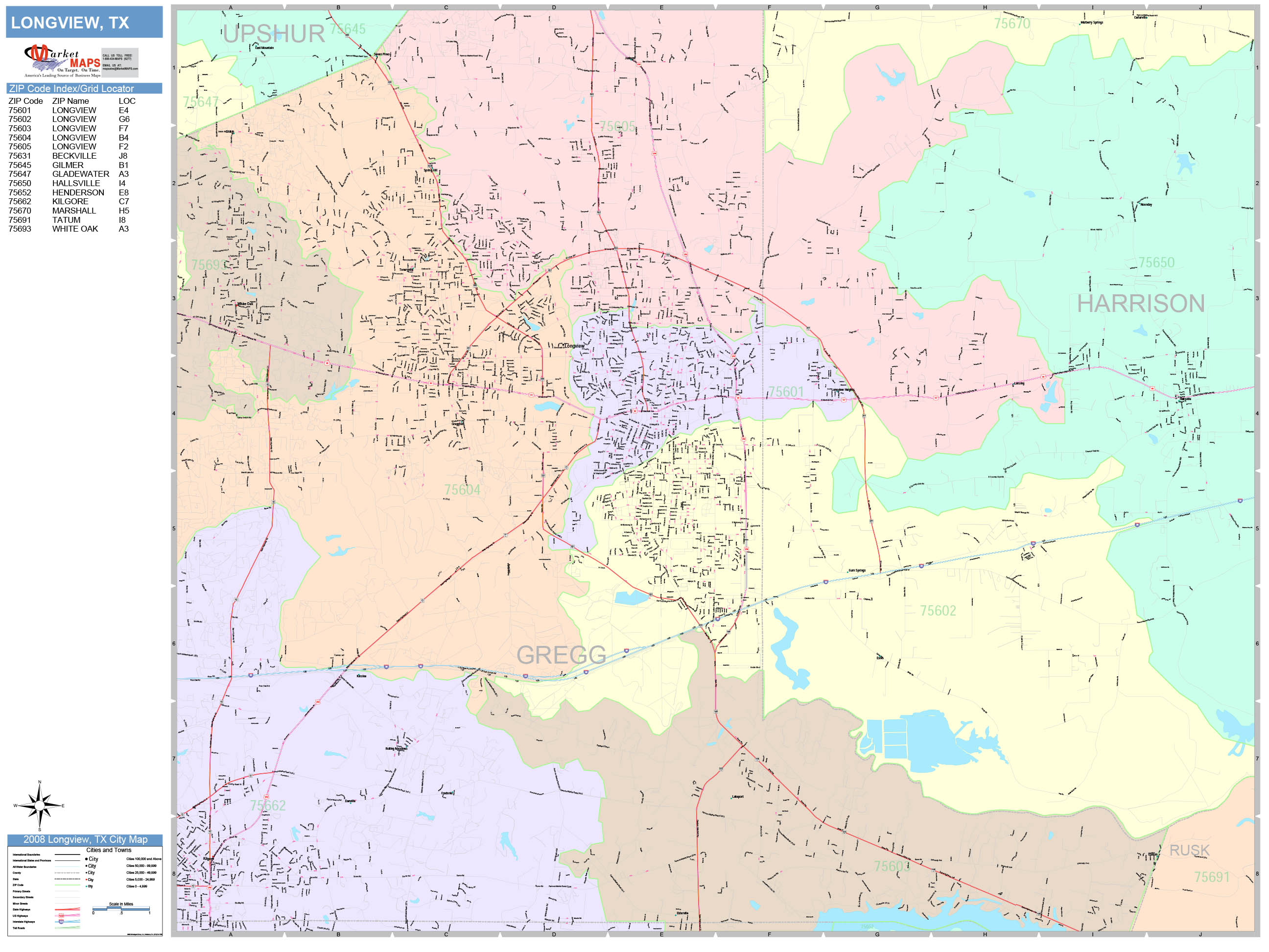 Longview Texas Wall Map Color Cast Style By Marketmaps Mapsales 4821