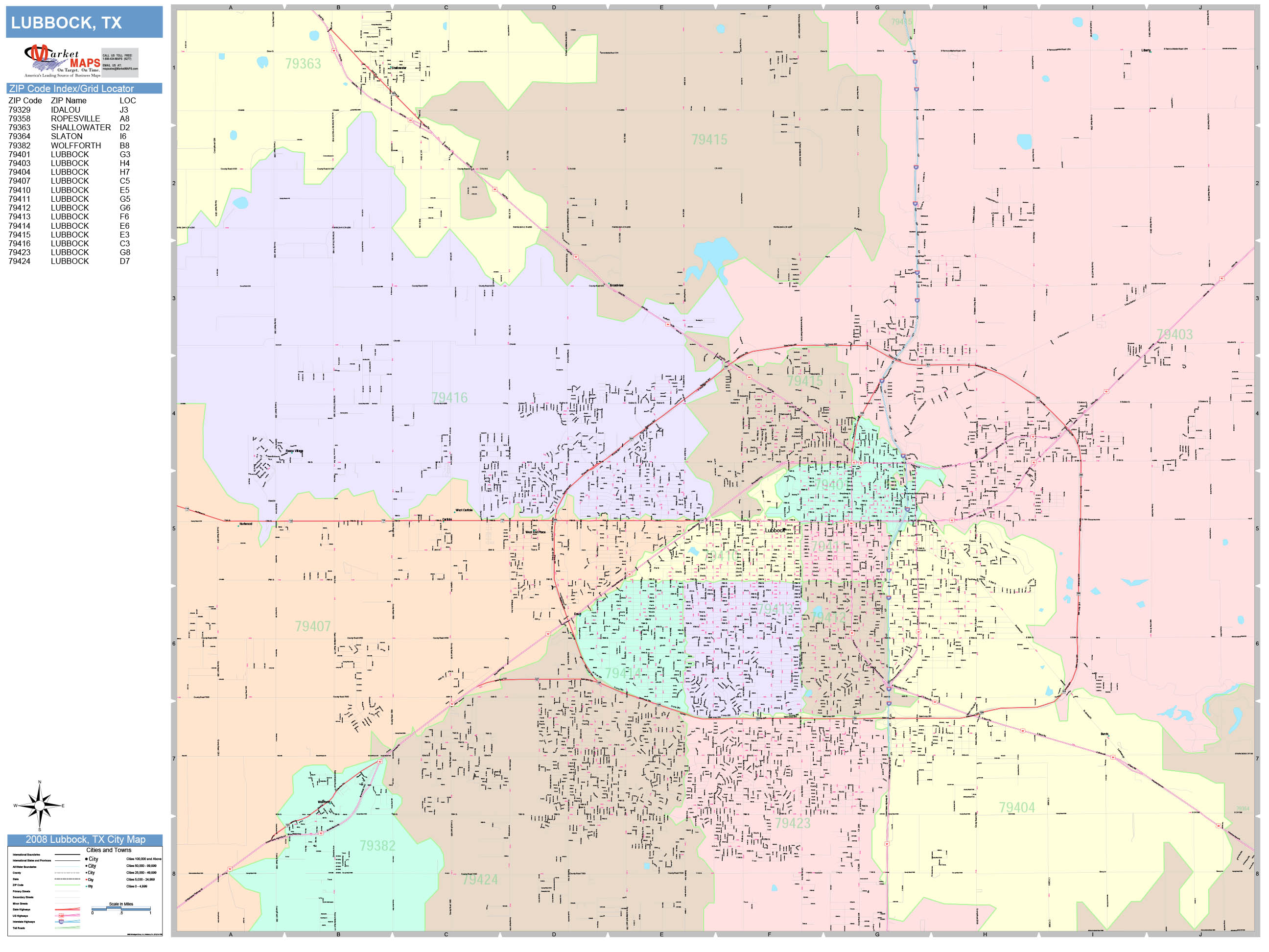 Lubbock Texas Wall Map (color Cast Style) By Marketmaps